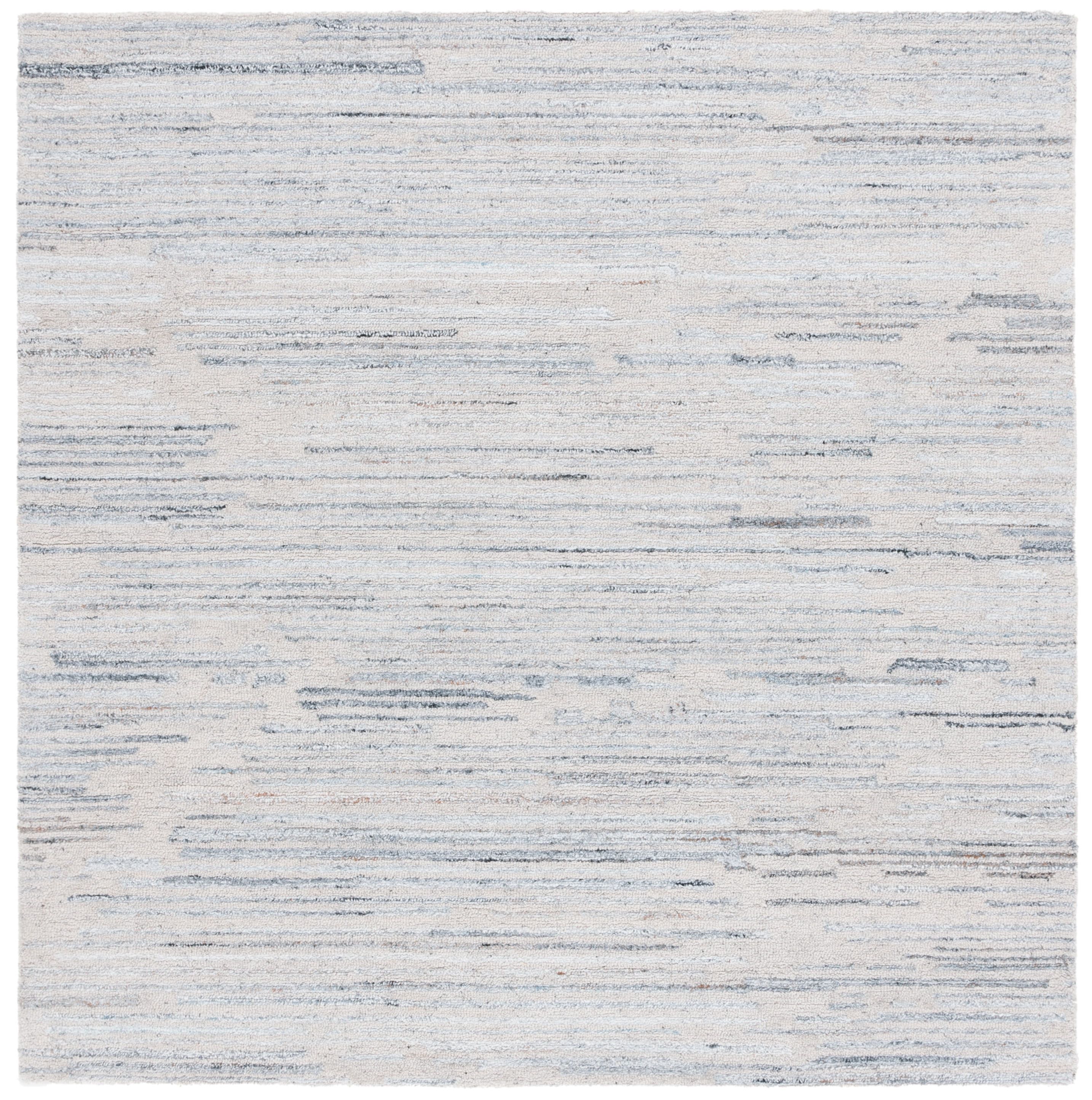 Handmade Blue and Beige Abstract Wool Area Rug, 6' x 6'