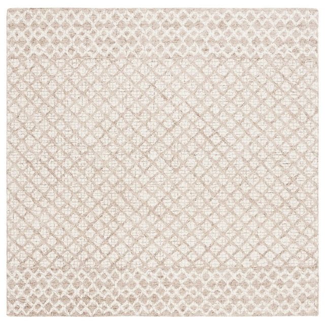 Ivory and Brown Hand-Tufted Wool Square Area Rug, 6' x 6'