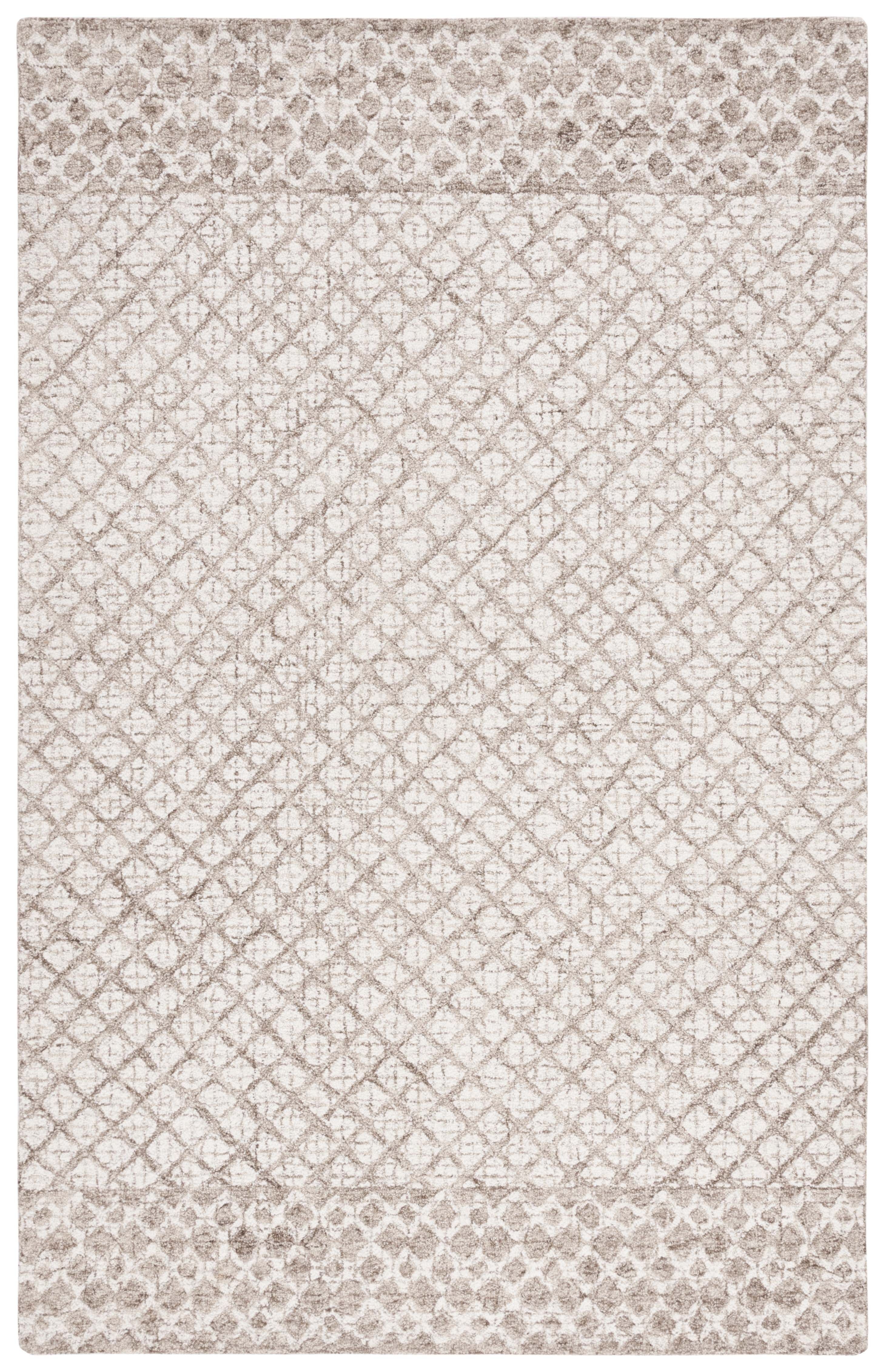 Ivory and Brown Hand-Tufted Wool Abstract Area Rug