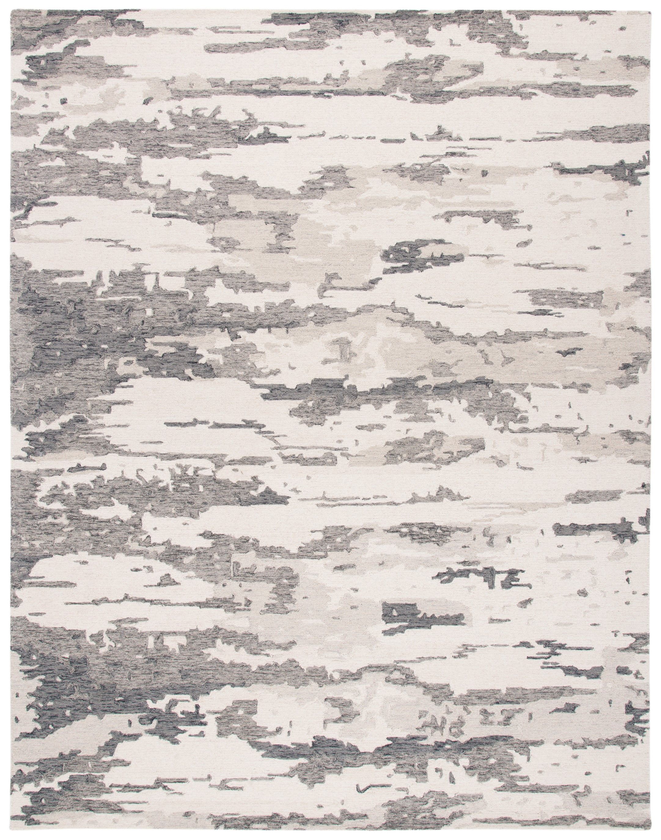 Charcoal & Ivory Abstract Hand-Tufted Wool Area Rug, 10' x 14'