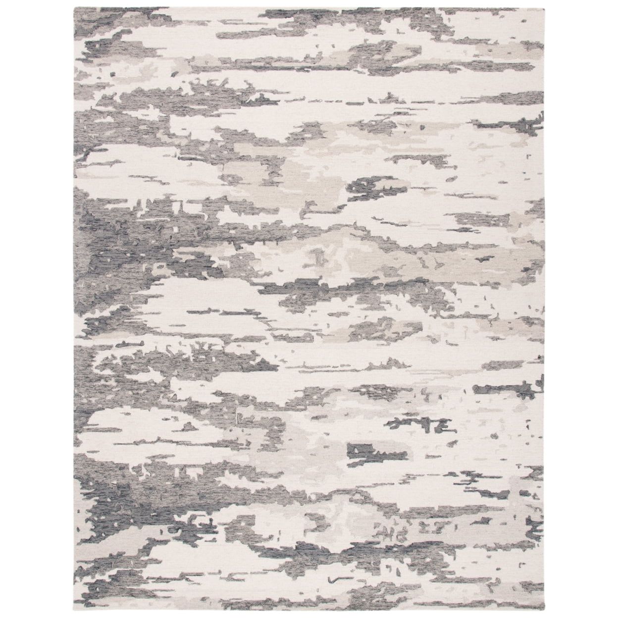 Handmade Charcoal and Ivory Wool 9' x 12' Abstract Tufted Rug