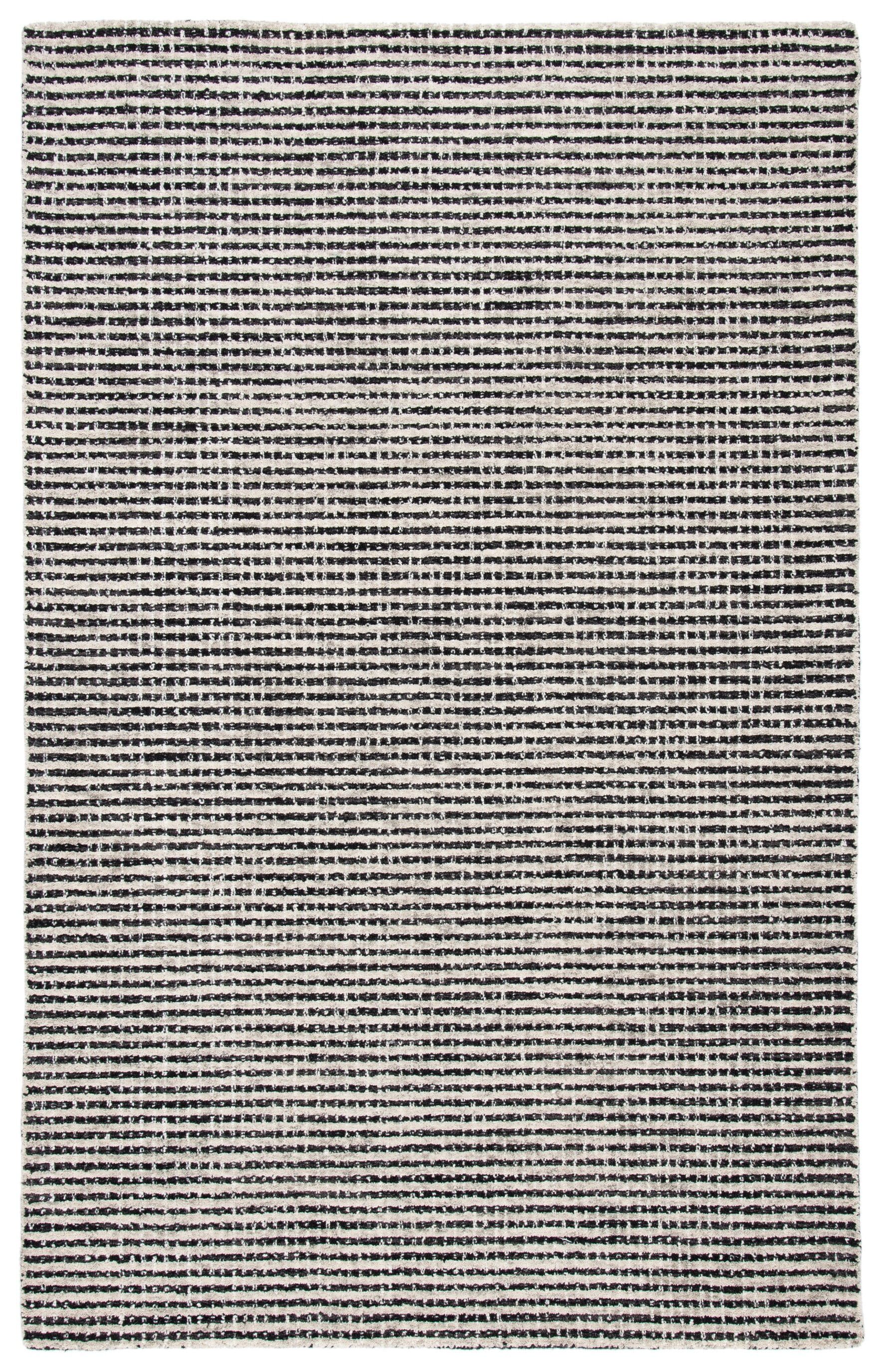 Handmade Black and Ivory Abstract Wool Area Rug, 5' x 8'