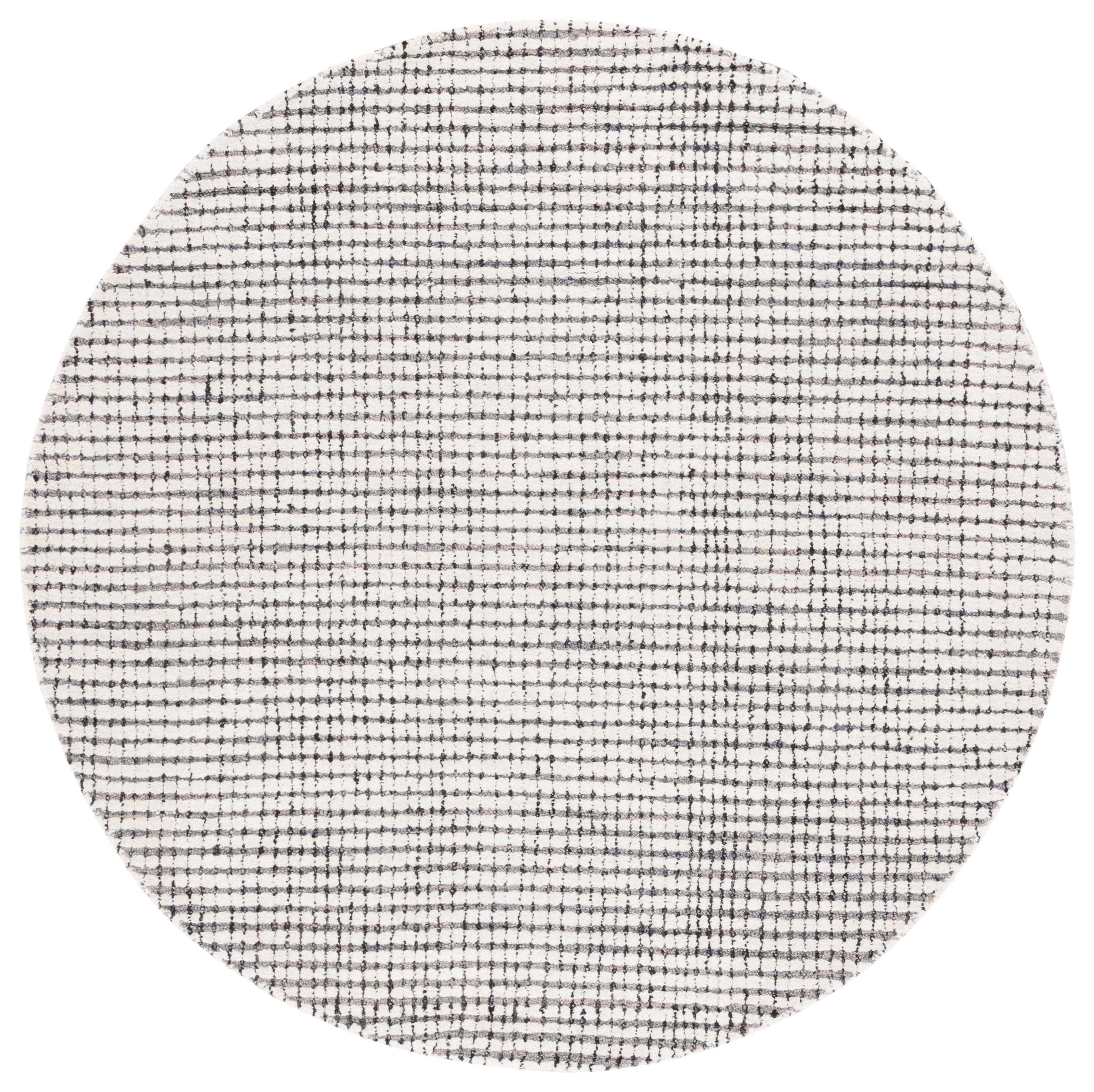 Gray and Ivory Round Hand-Tufted Wool Rug, 6 ft