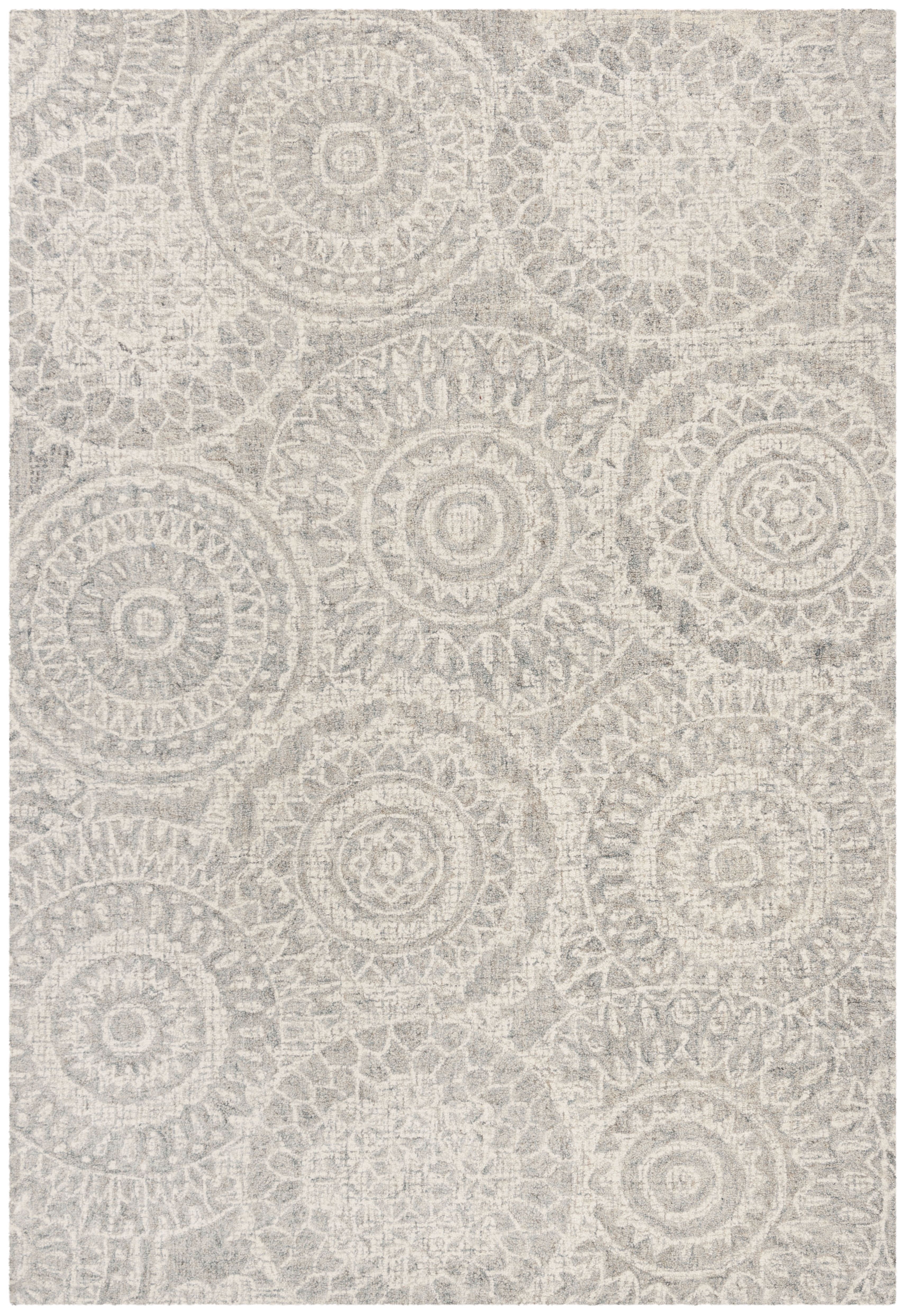 Ivory and Grey Abstract Tufted Wool Area Rug, 10' x 14'