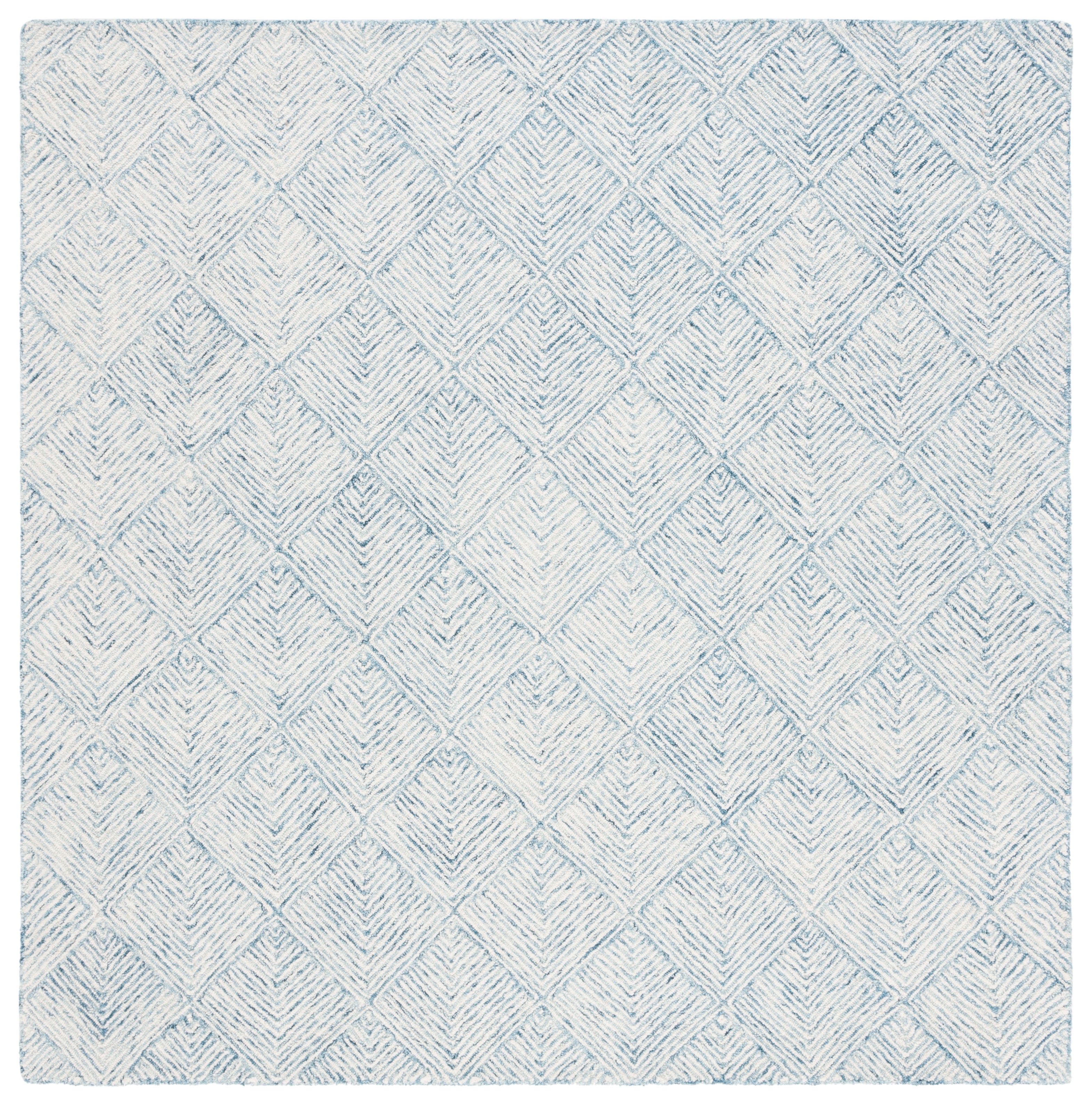 6' x 6' Blue and Ivory Hand-Tufted Wool Square Rug