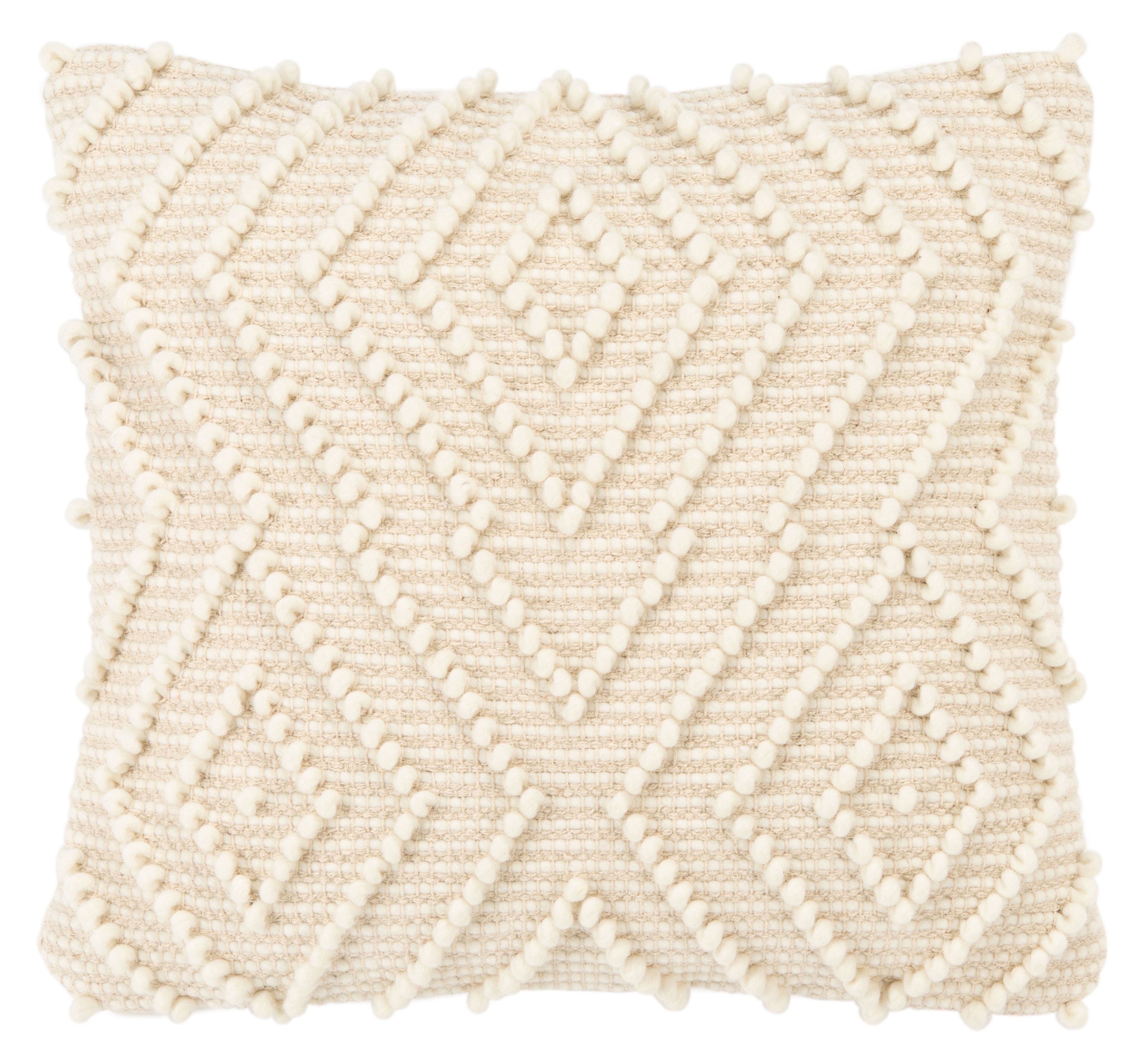 Boho-Chic Ivory Wool-Cotton 19" Square Accent Pillow