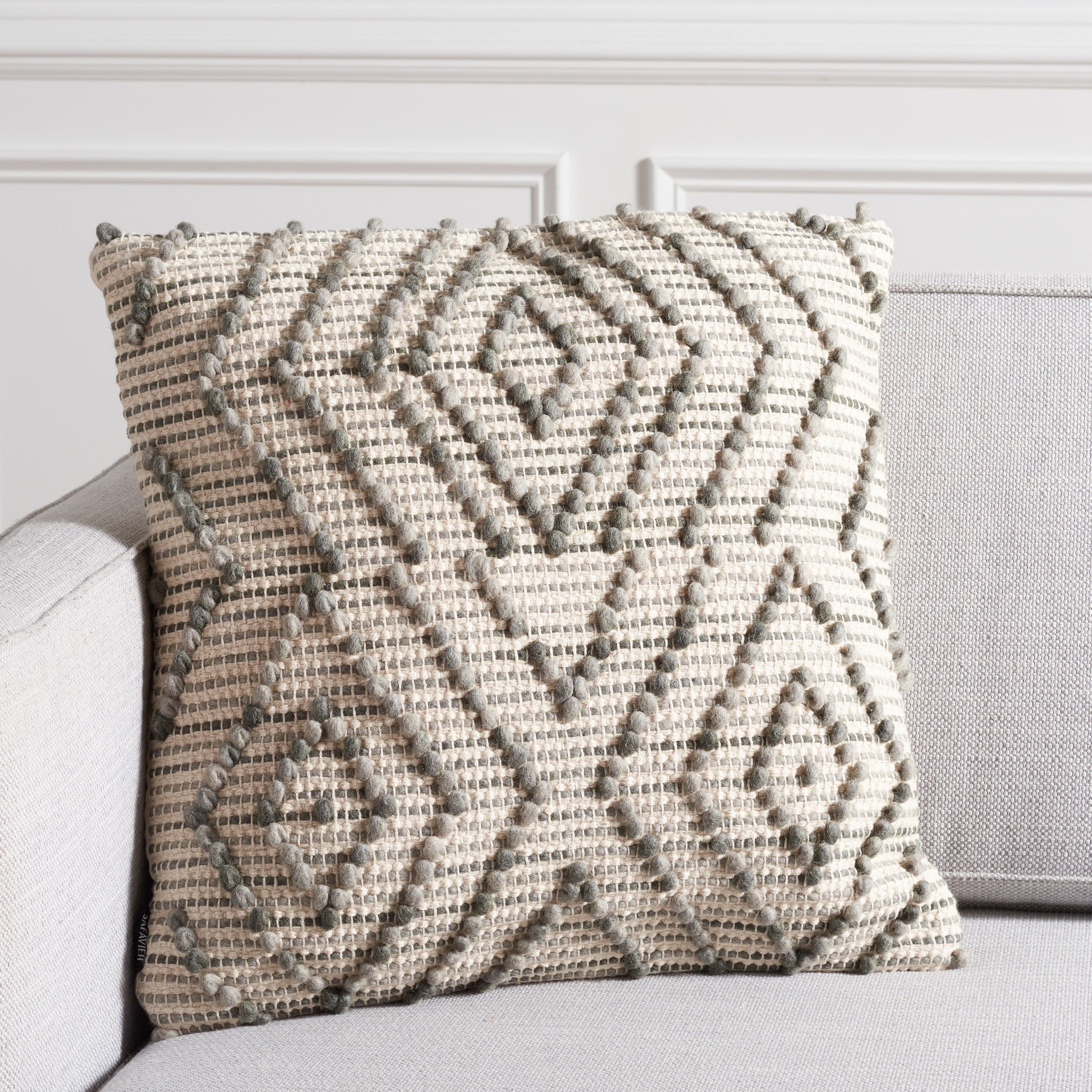 Adalia 20" Square Geometric Knit Pillow in Grey