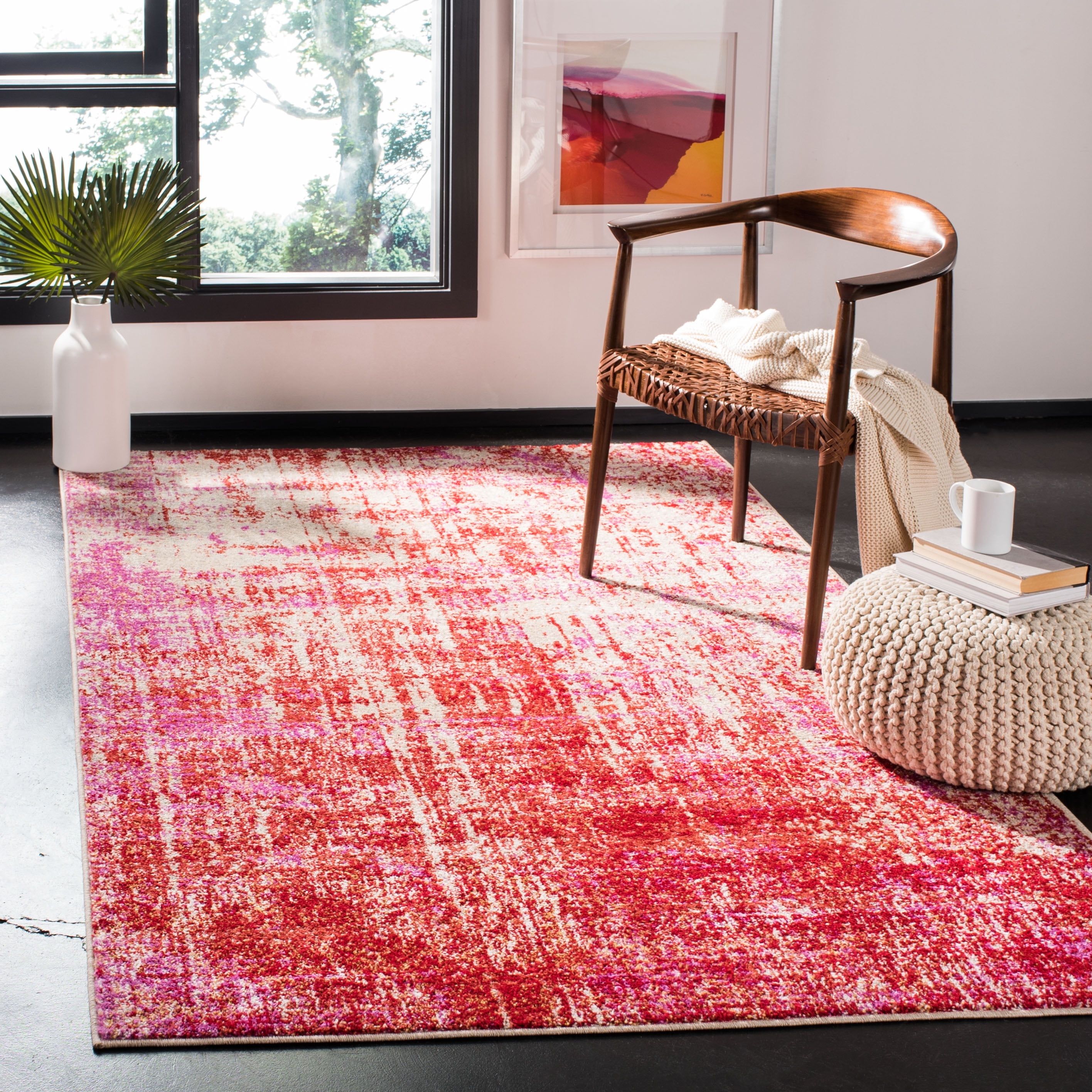 Luxurious Red/Gold Abstract 6' x 9' Synthetic Area Rug