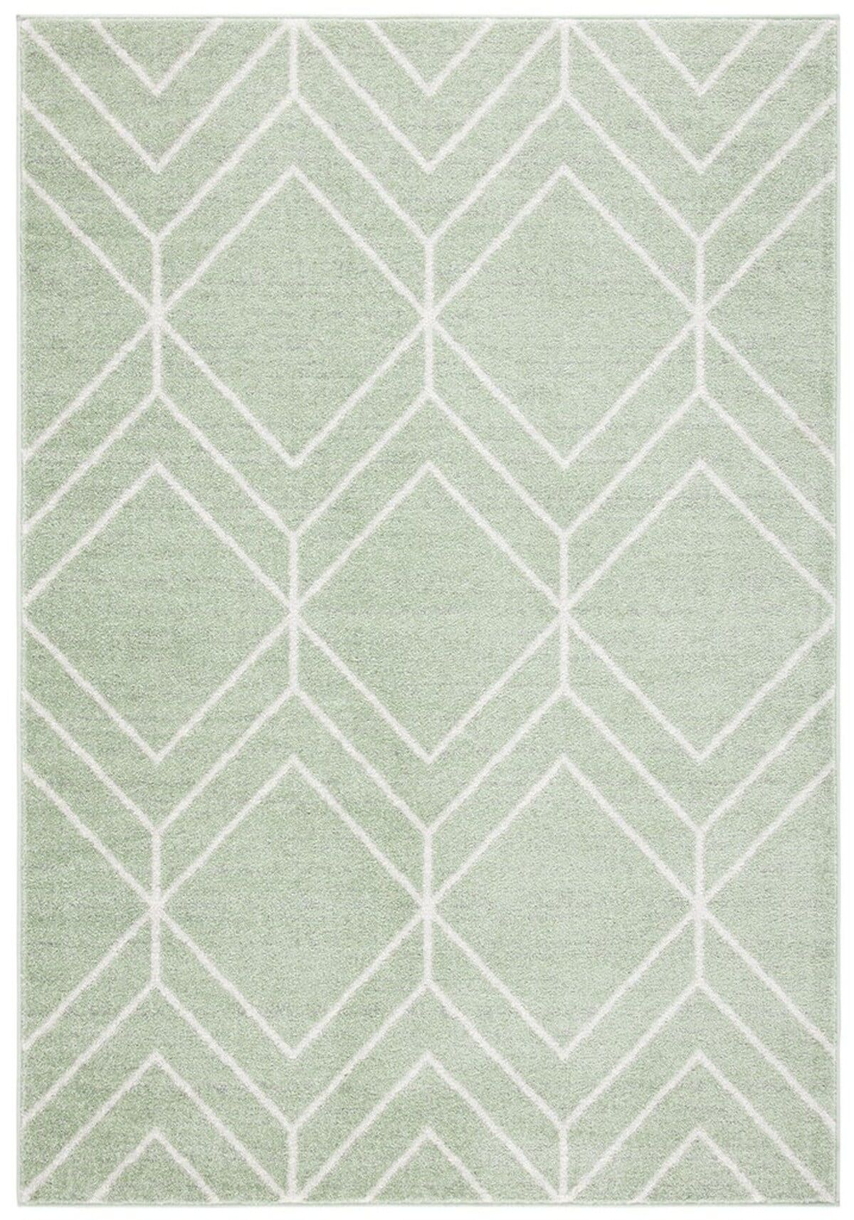 Sage and Ivory Geometric Rectangular Area Rug 5'1" x 7'6"