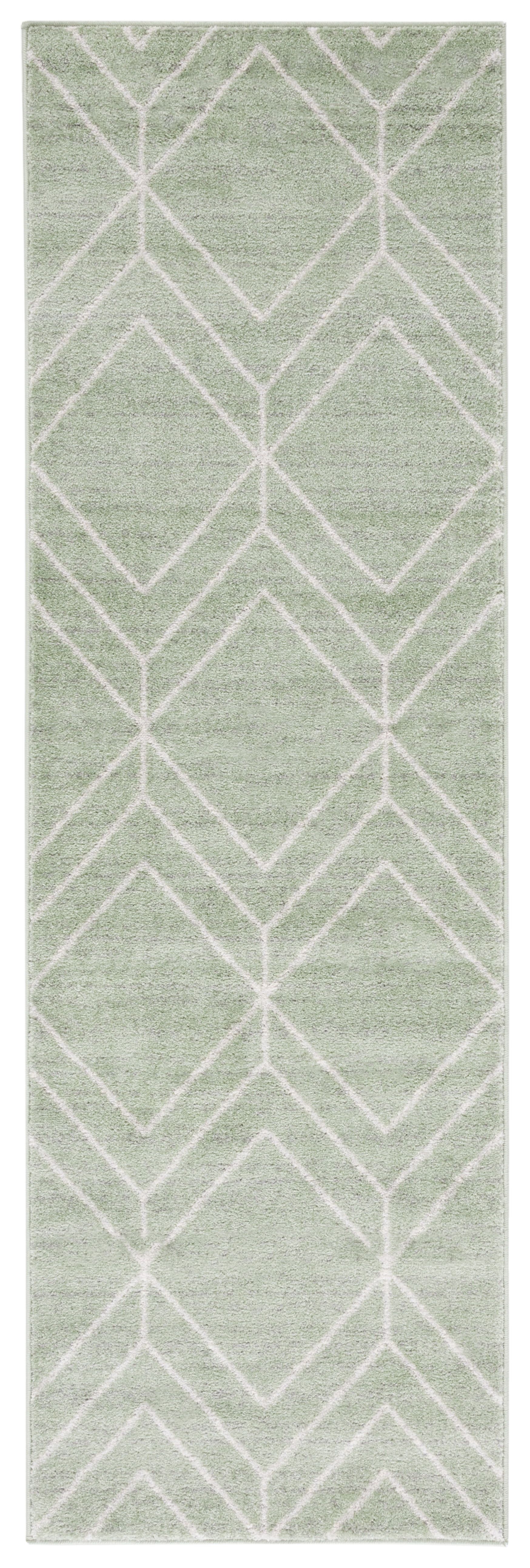 Sage and Ivory Geometric Hand-knotted Runner Rug