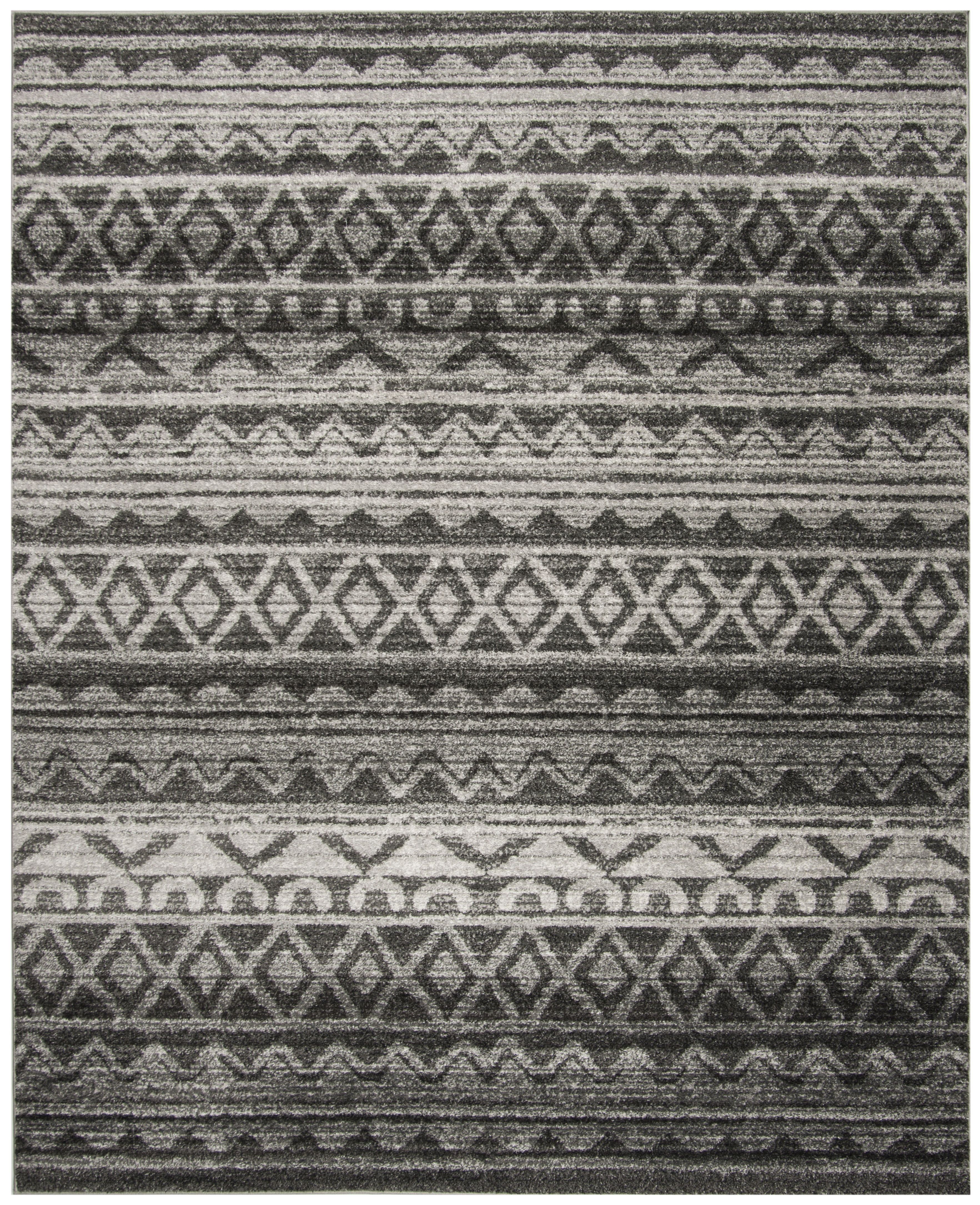 Ivory and Charcoal Southwestern Synthetic Area Rug, 12' x 18'