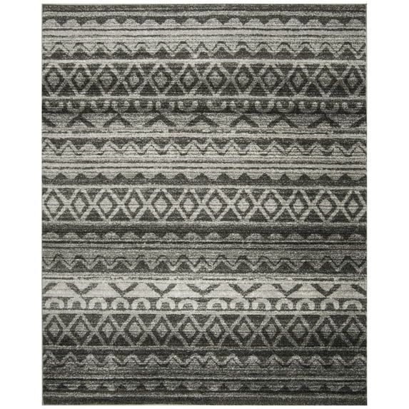 Ivory and Charcoal Southwestern Synthetic Area Rug, 12' x 18'
