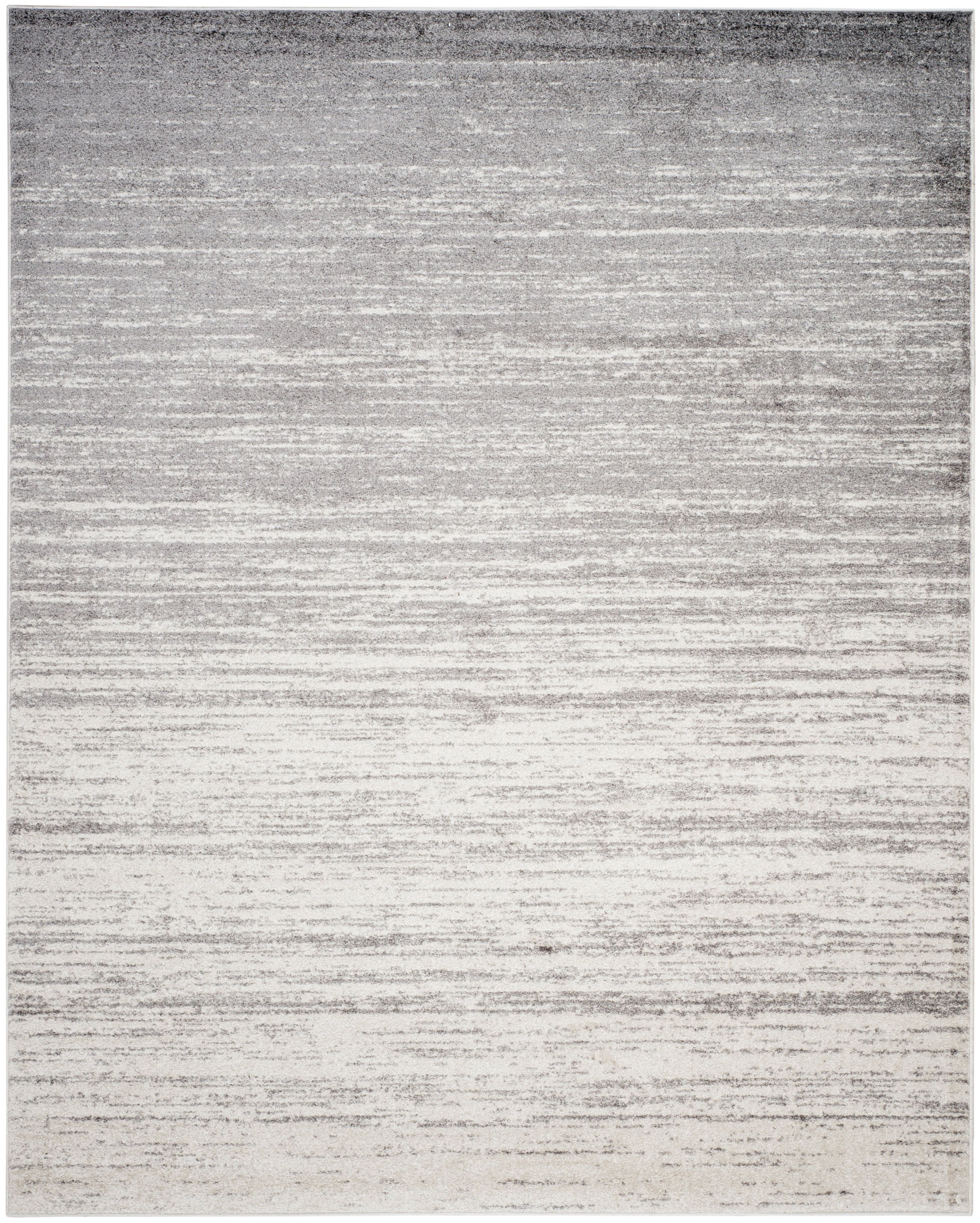 Ivory and Silver Striated Modern Synthetic Area Rug, 10' x 14'