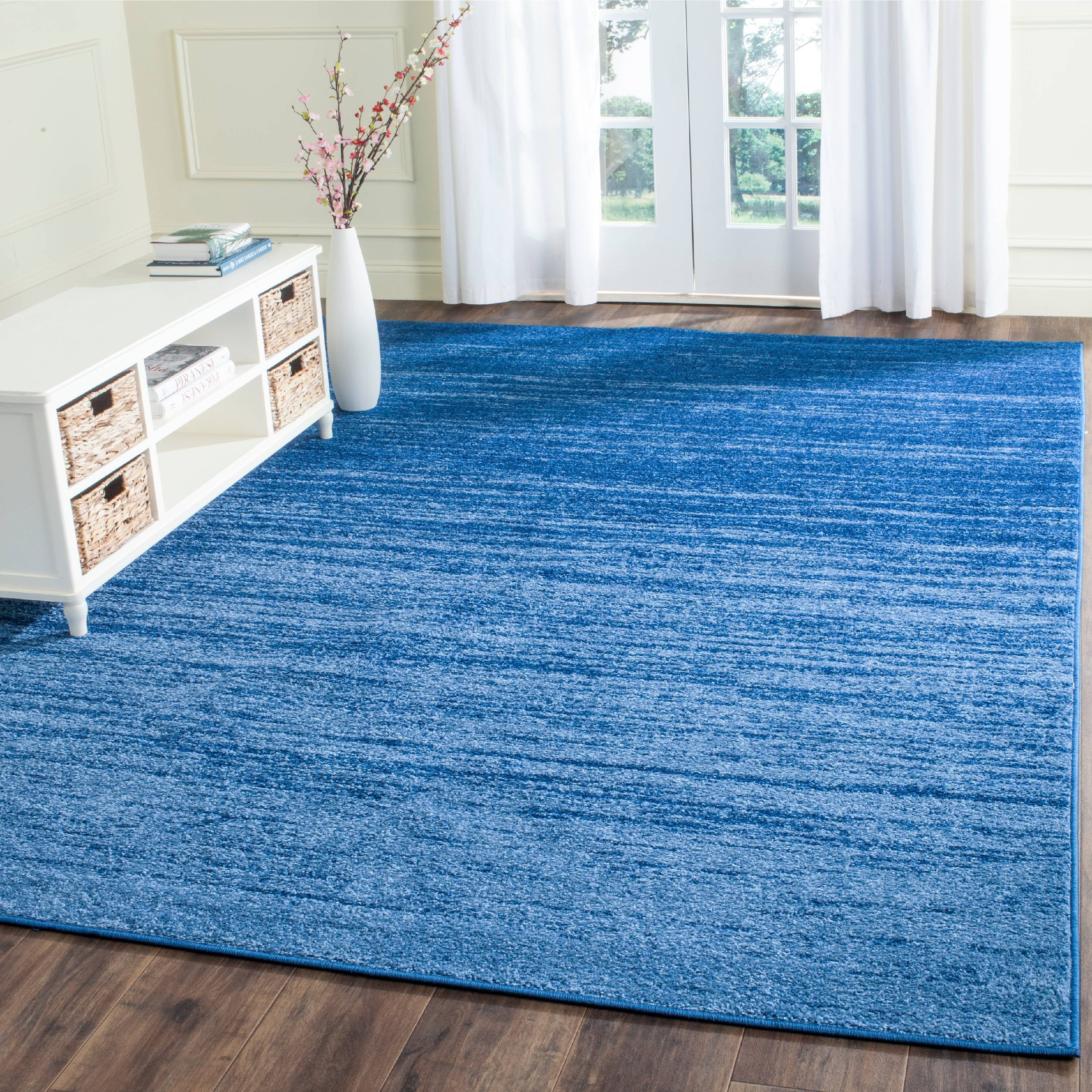 Adirondack Light Blue and Dark Blue Striped Area Rug, 6' x 9'