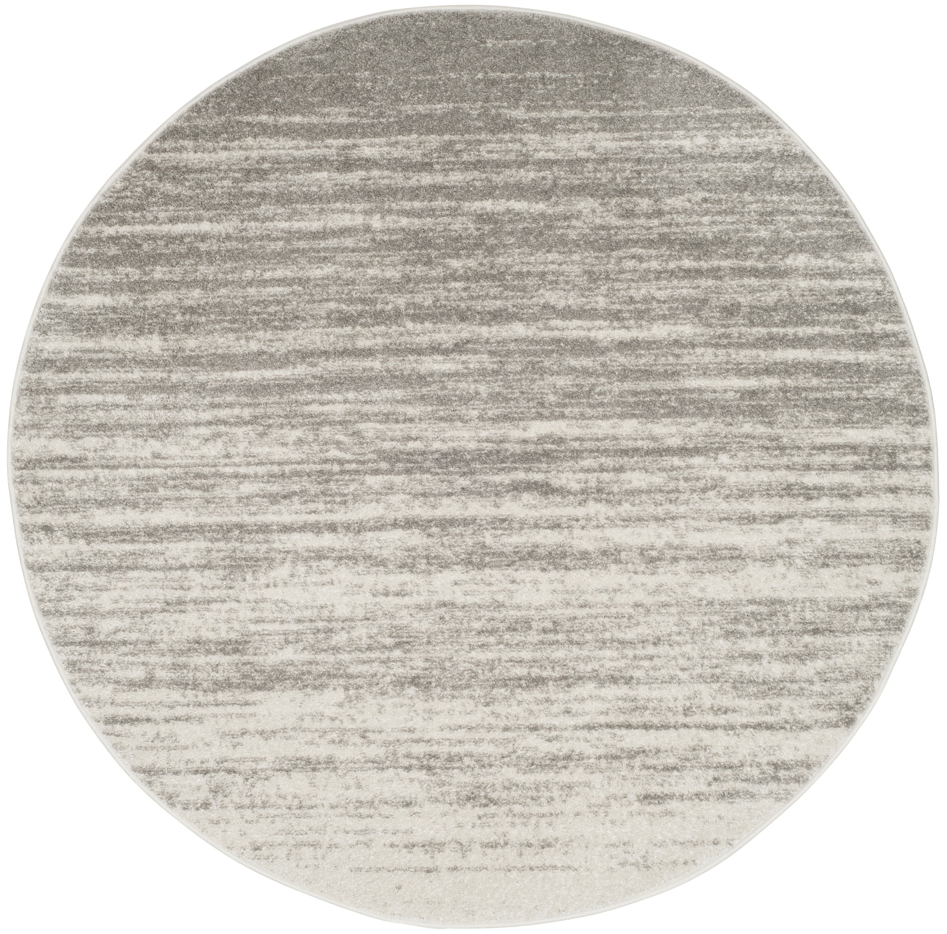 Light Grey and Grey Round Abstract Synthetic Area Rug, 10' x 10'