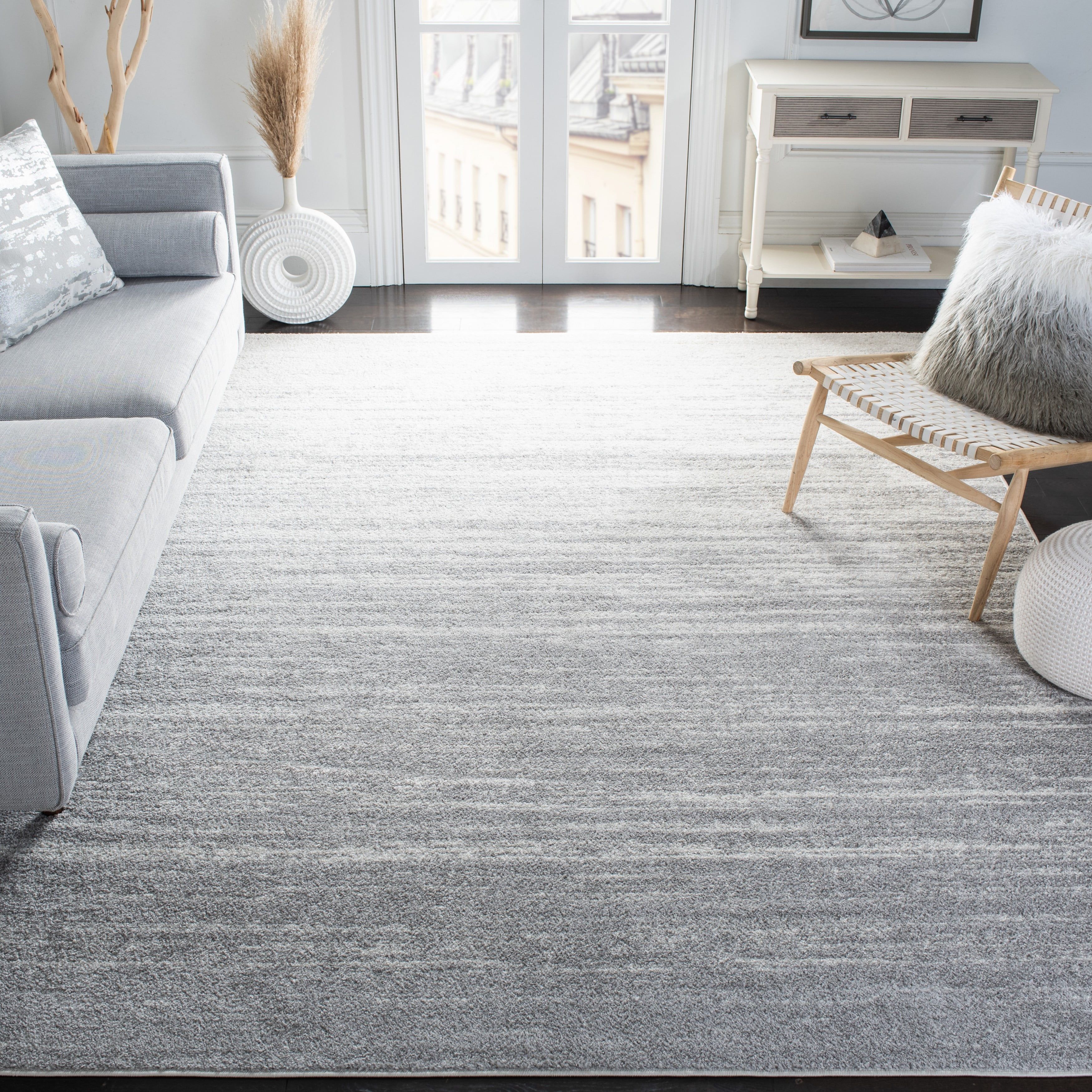 Elegant Ombre 12' Square Area Rug in Light Grey & Grey, Synthetic Easy-Care