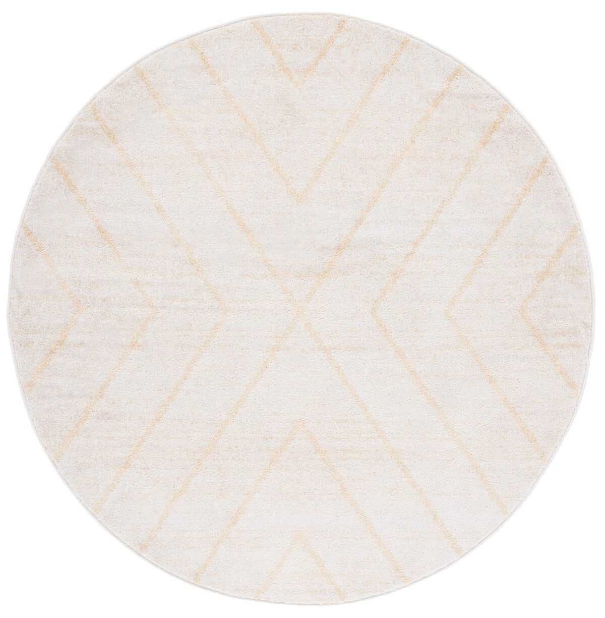 Ivory and Gold Round Synthetic Easy Care Area Rug, 6' x 6'