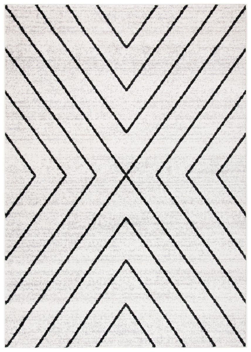 Ivory and Black Geometric 10' x 14' Washable Rug