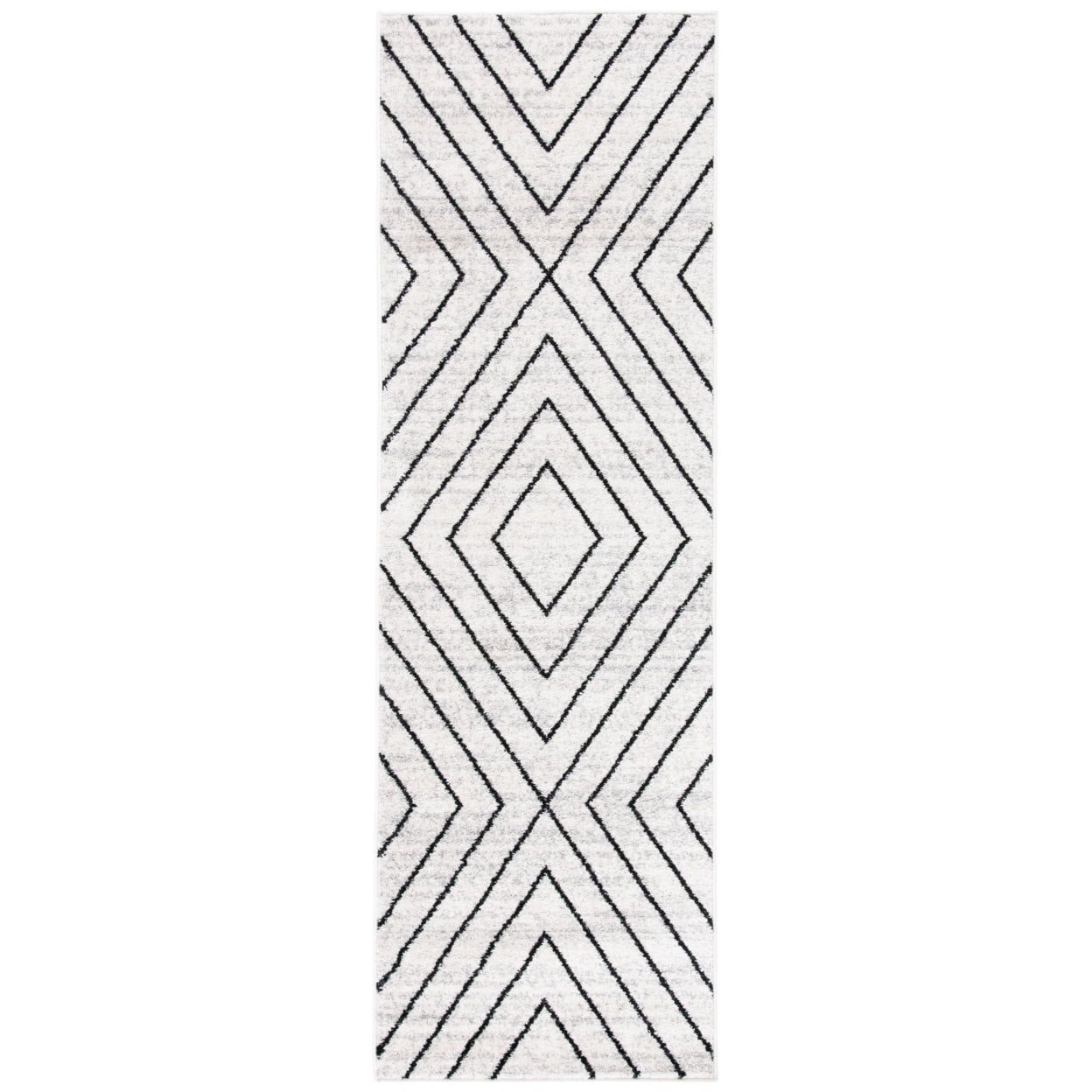 Ivory and Grey Geometric Runner Rug, 2'6" x 6', Synthetic