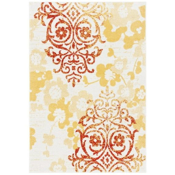 6' x 9' Grey and Gold Synthetic Rectangular Area Rug