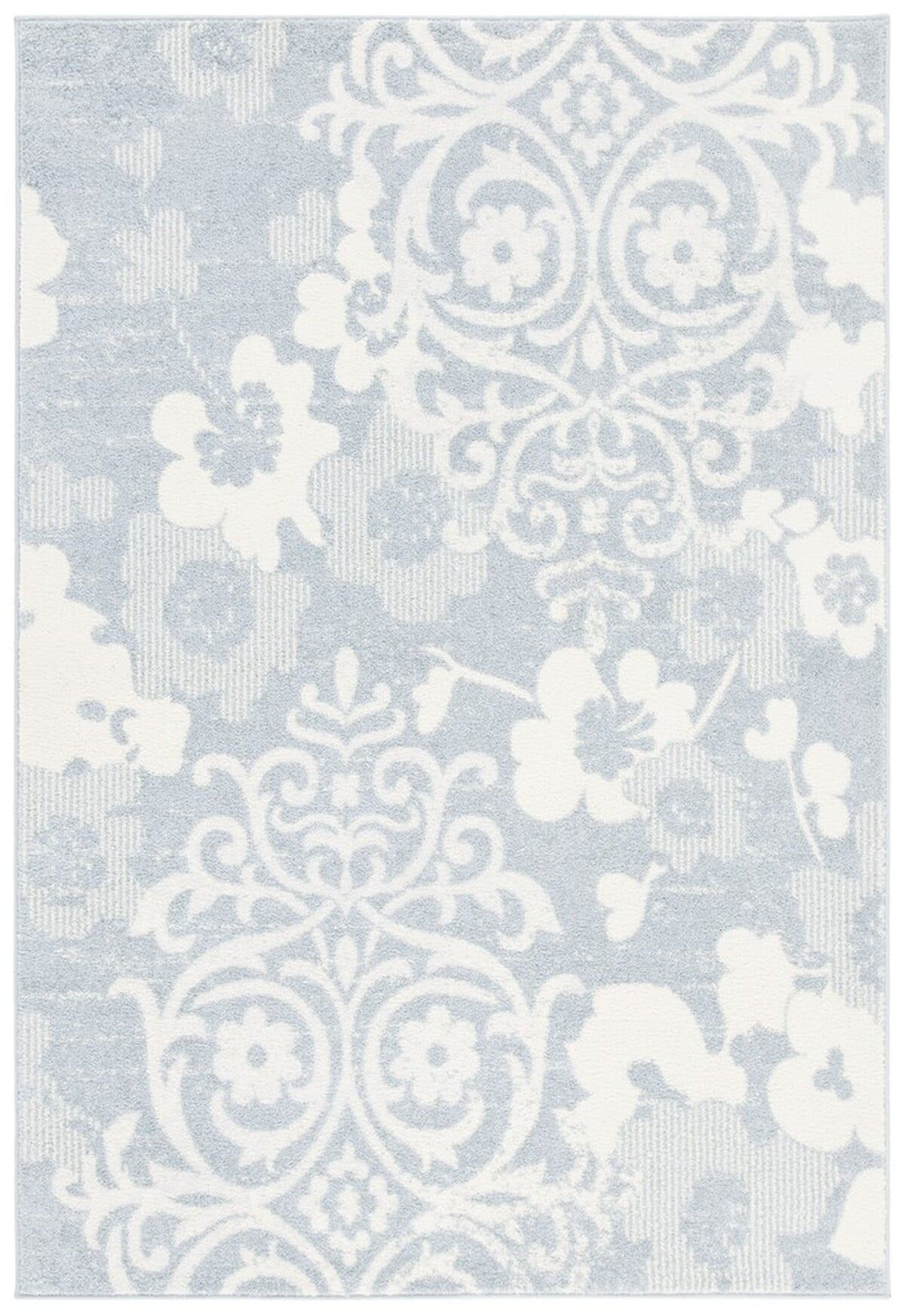 Grey and Ivory Floral Synthetic 9' x 12' Area Rug