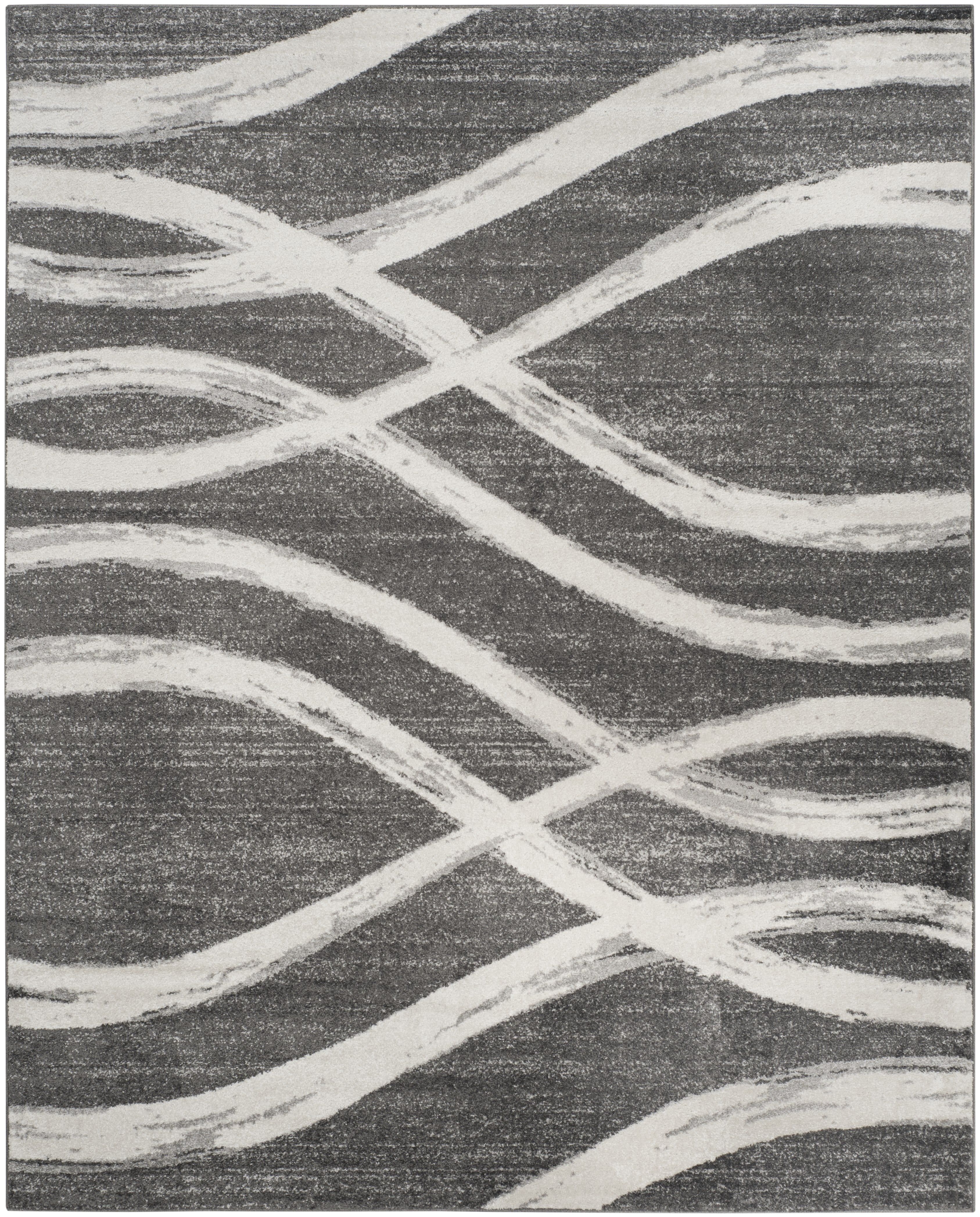 Charcoal and Ivory Geometric Wave 11' x 15' Area Rug