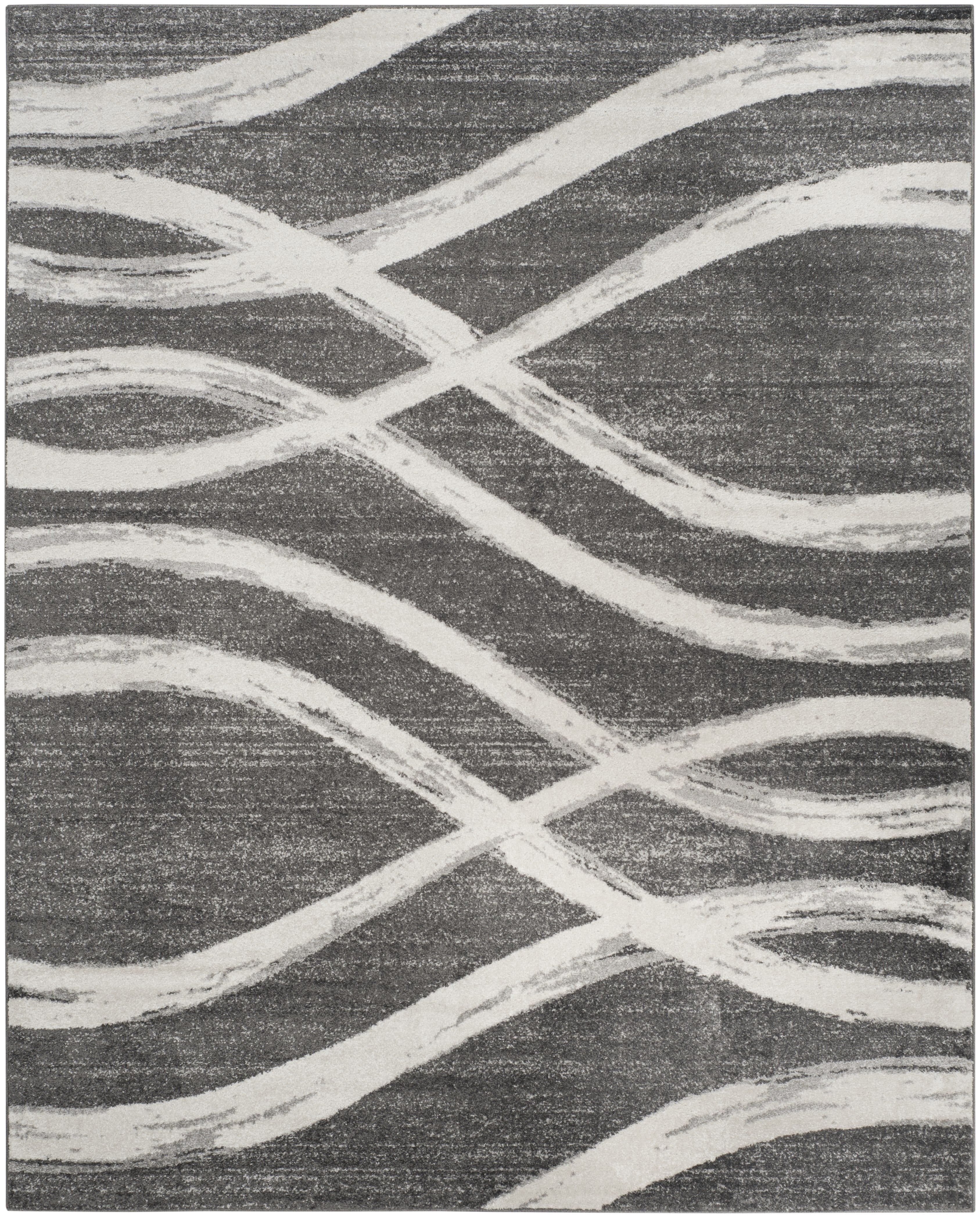 Charcoal and Ivory Abstract Synthetic 10' x 14' Area Rug