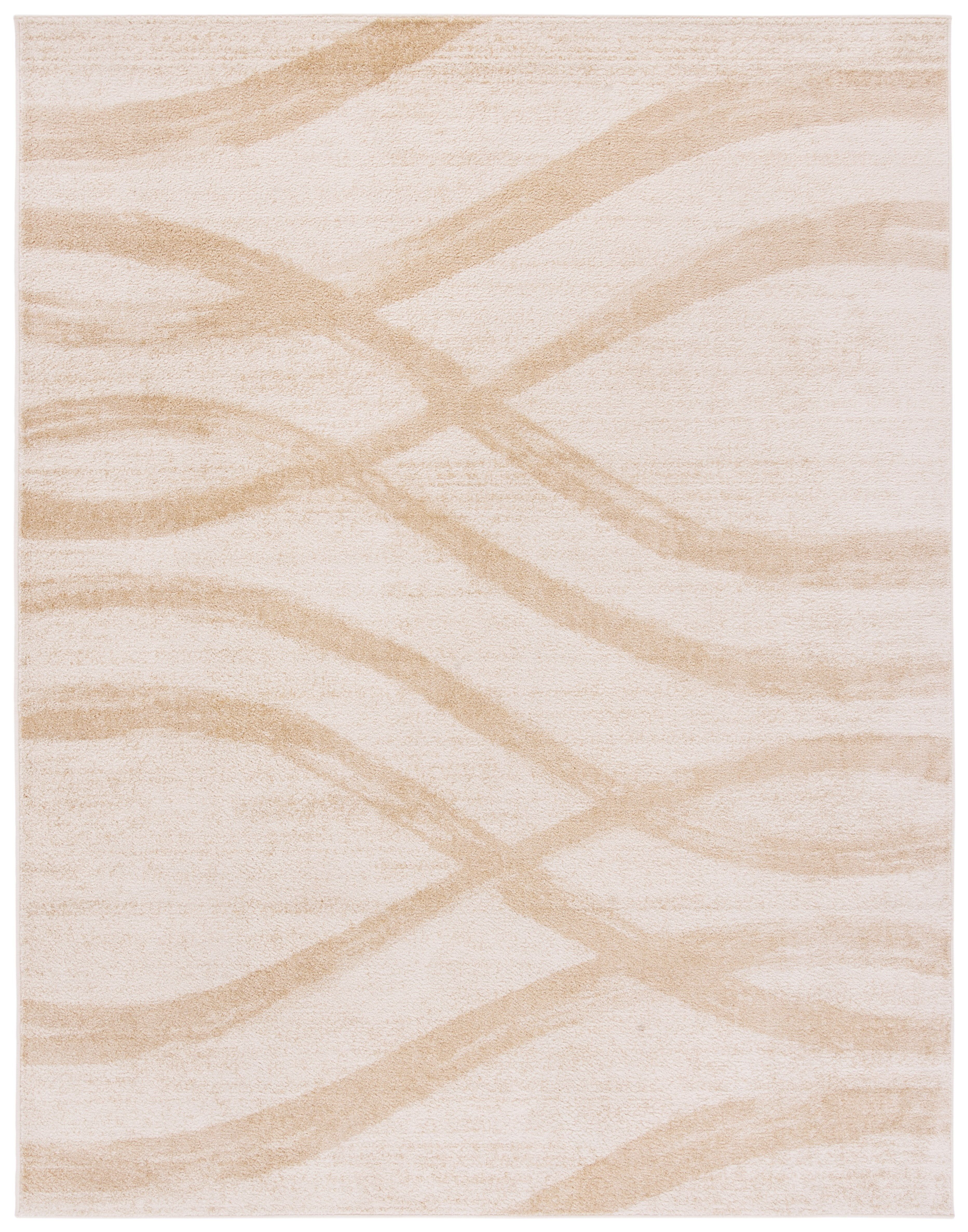 Cream and Champagne Abstract Rectangular 9' x 12' Area Rug