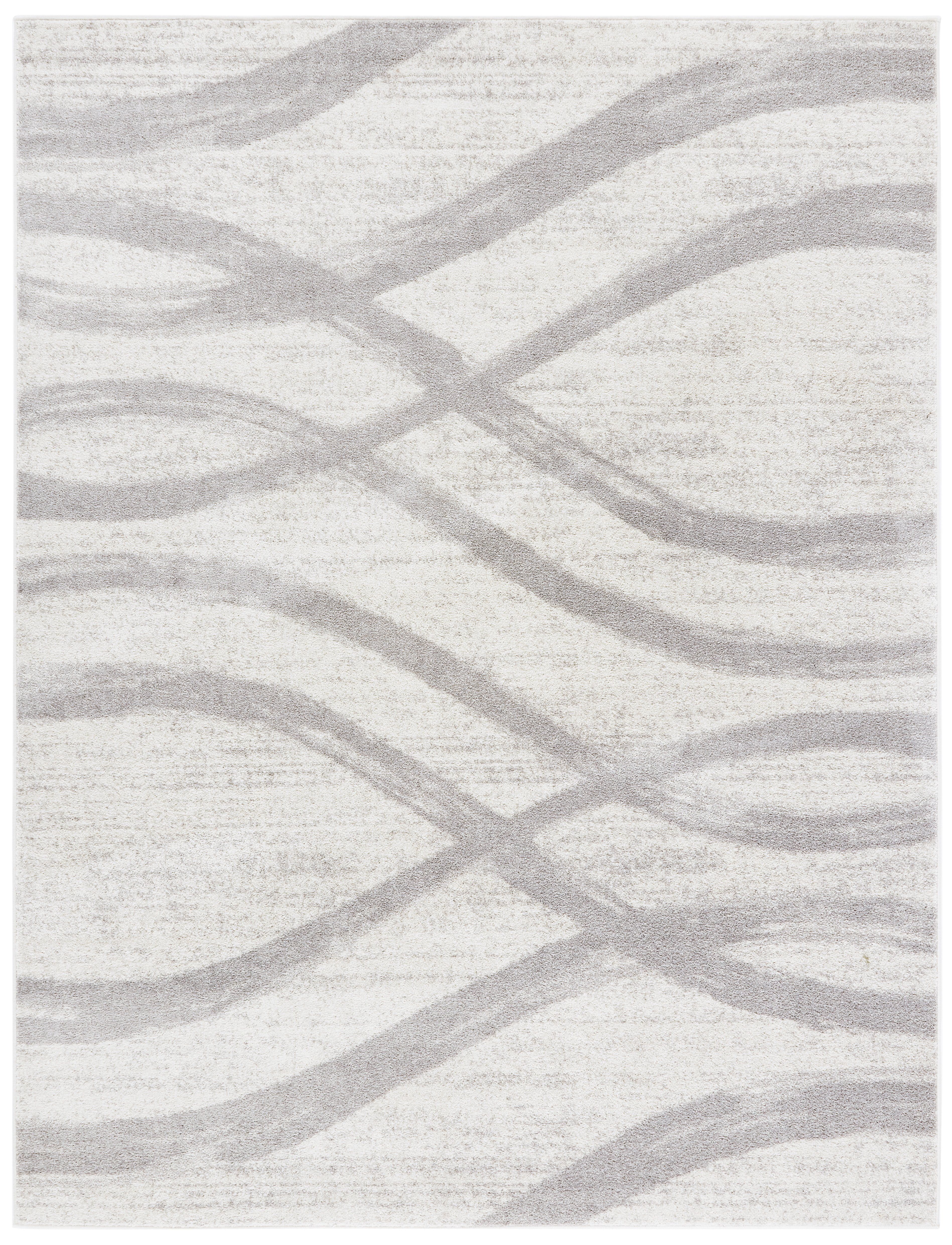 Cream and Grey Abstract Low Pile Area Rug, 10' x 14'