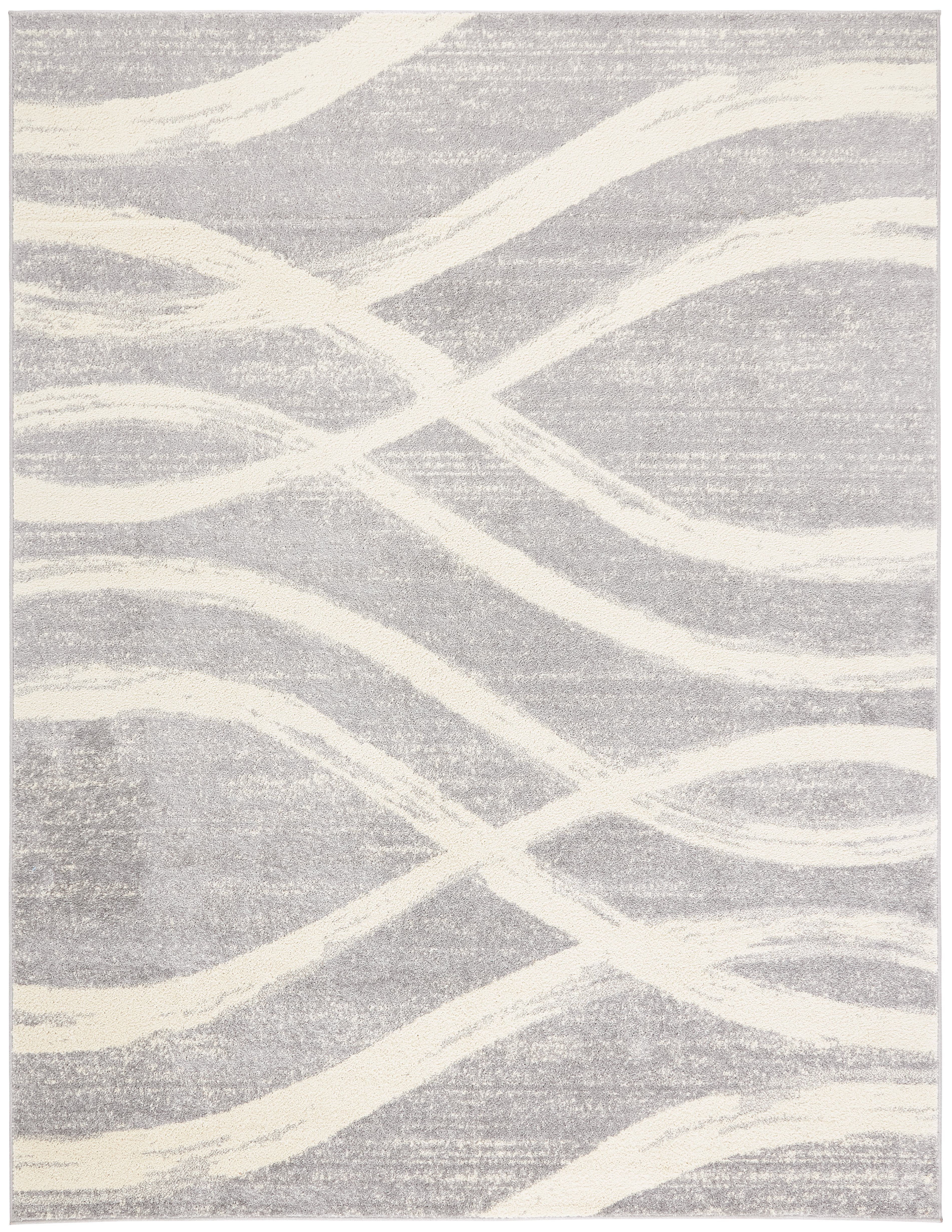 Grey and Cream Geometric 11' x 15' Synthetic Area Rug