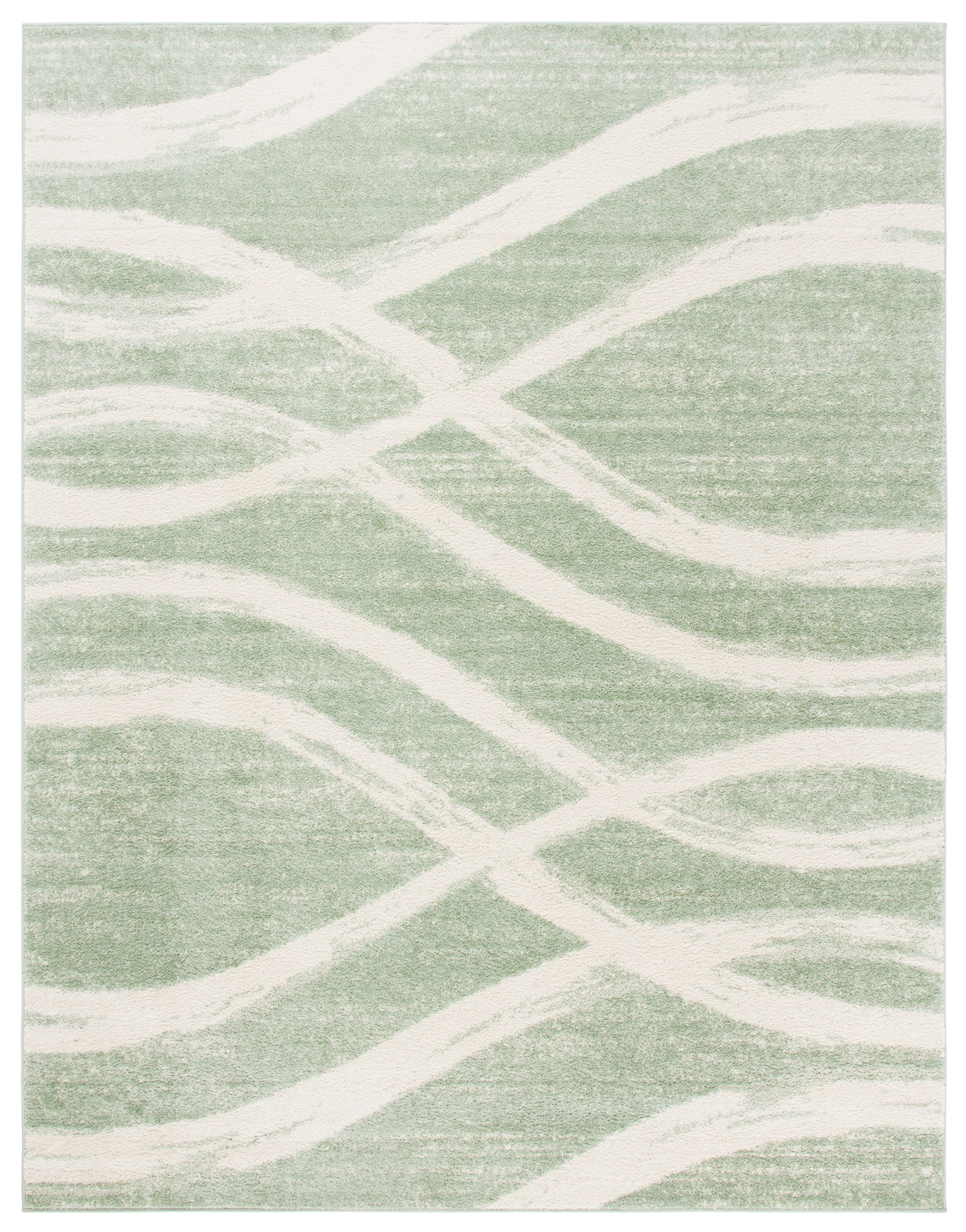 Sage and Cream Abstract Synthetic 12' x 18' Area Rug