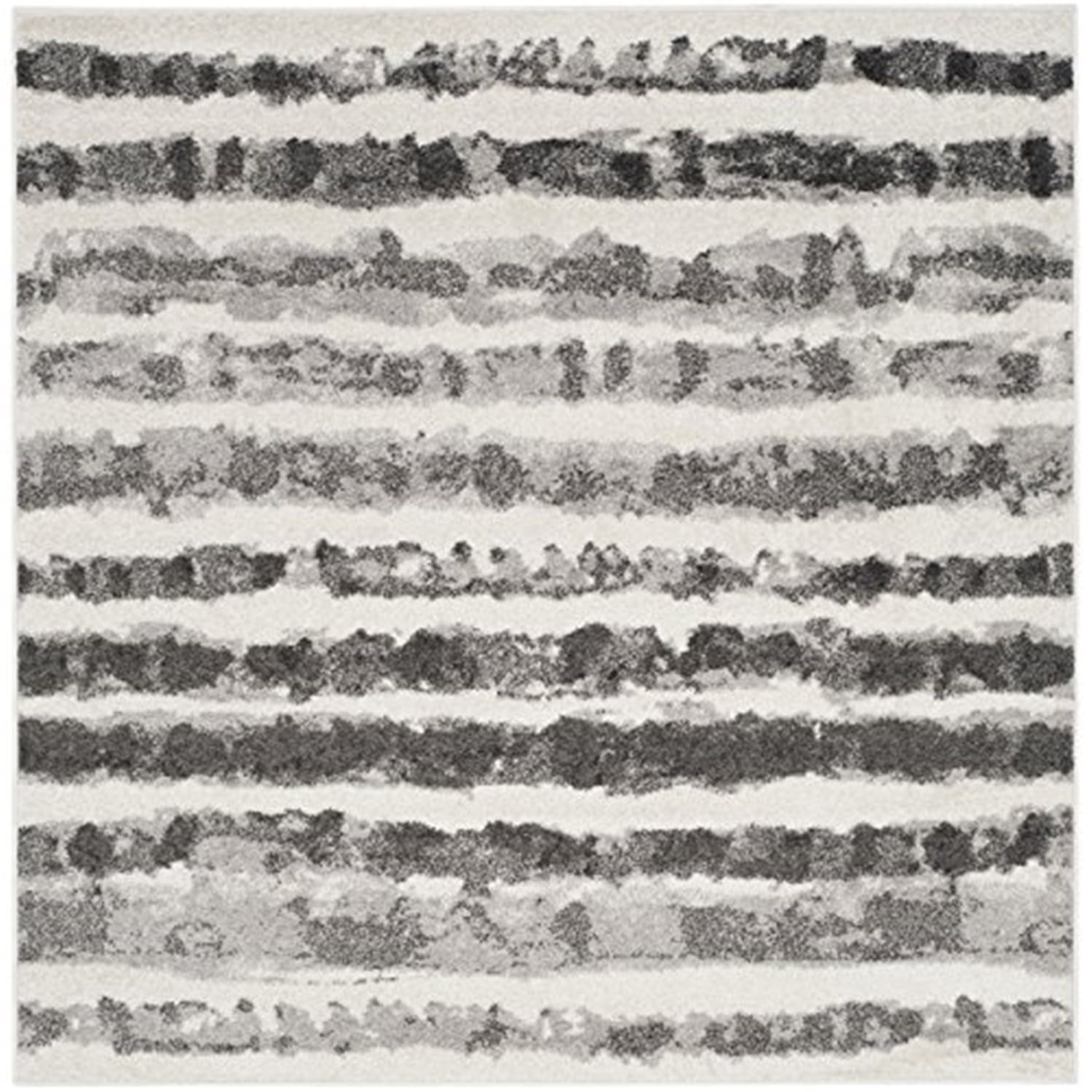 Ivory & Charcoal Reversible Square Synthetic Area Rug, 6'x6'