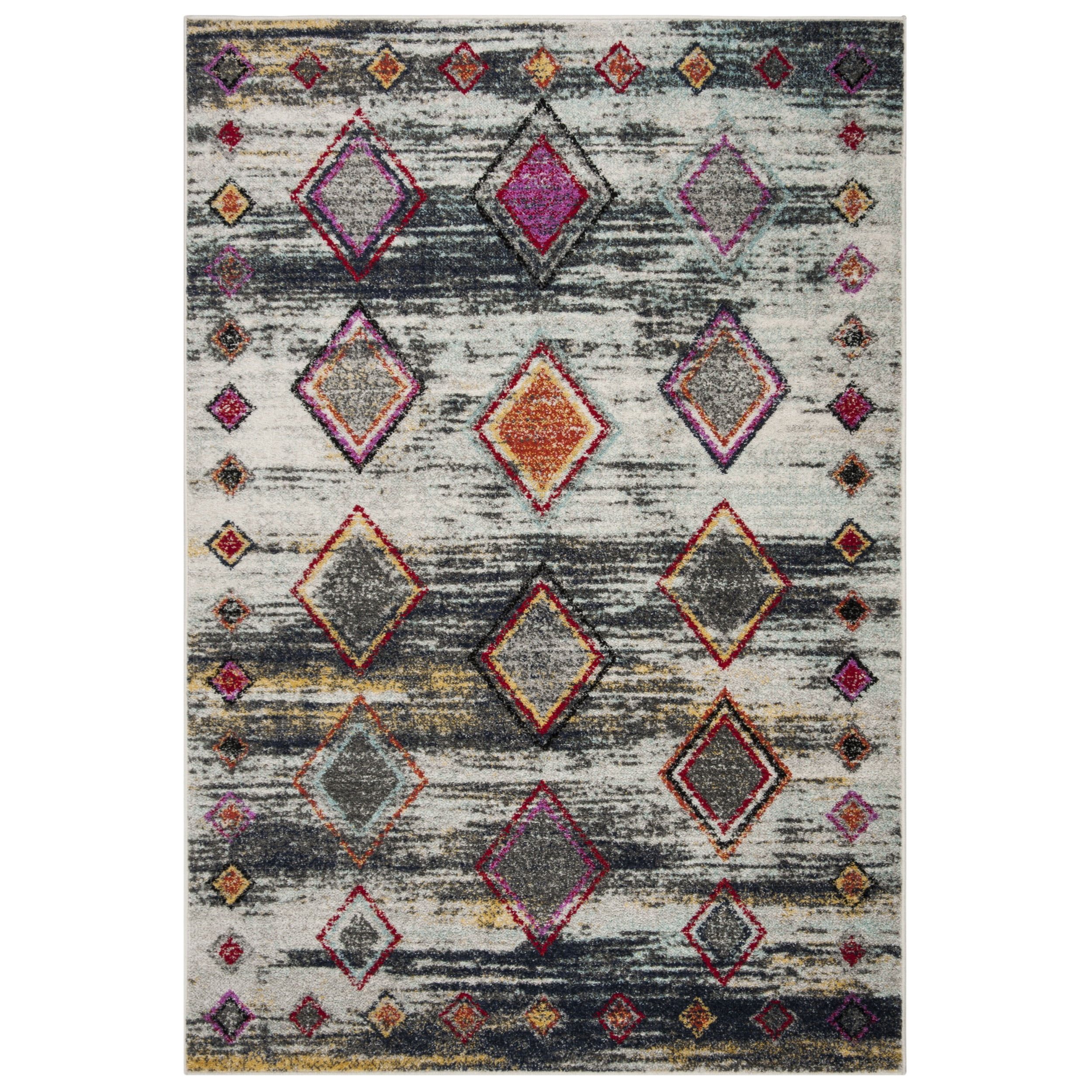 Light Gray and Red Geometric Synthetic Area Rug 5'1" x 7'6"