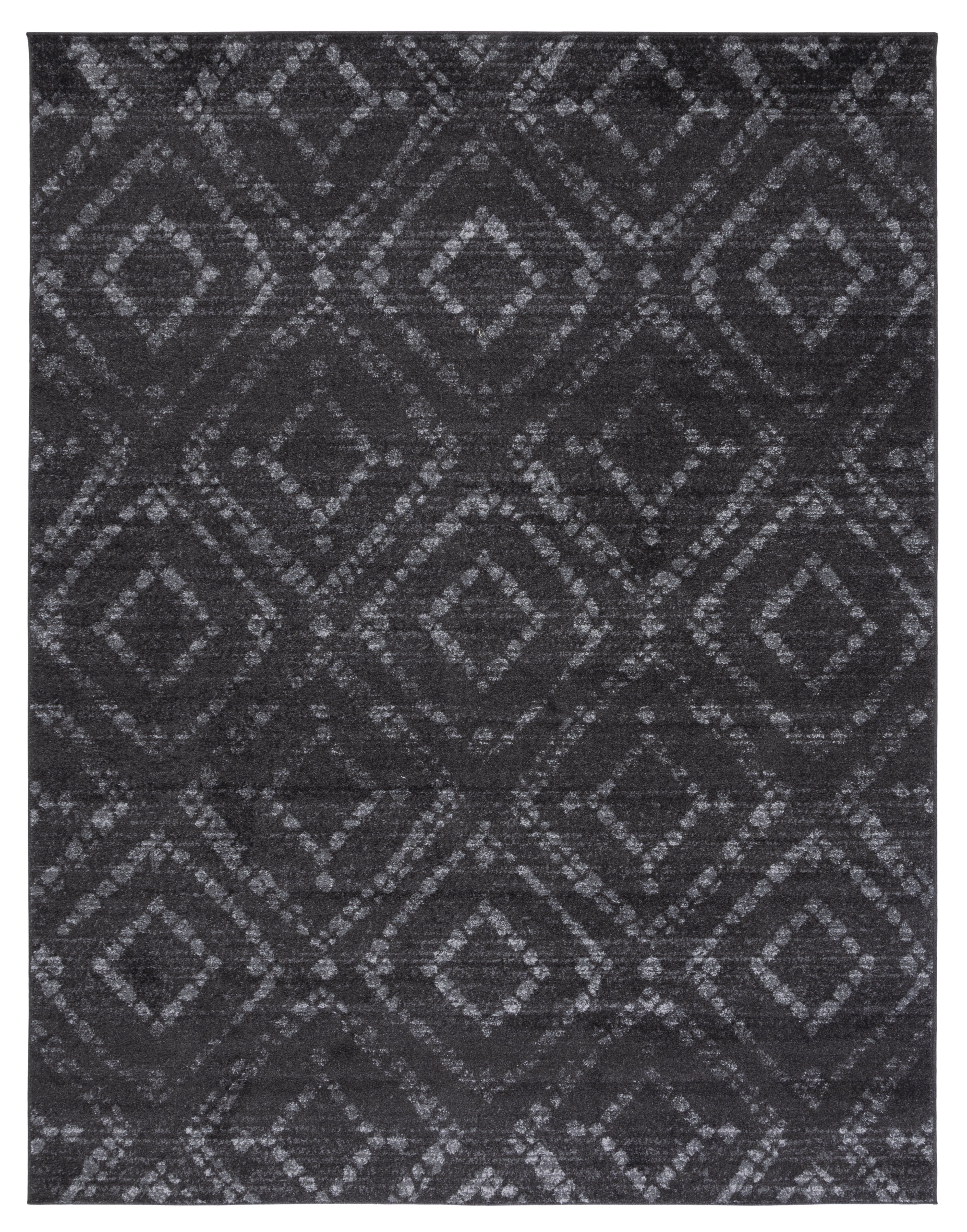 Dark Grey and Grey Geometric Patterned 9' x 12' Synthetic Area Rug