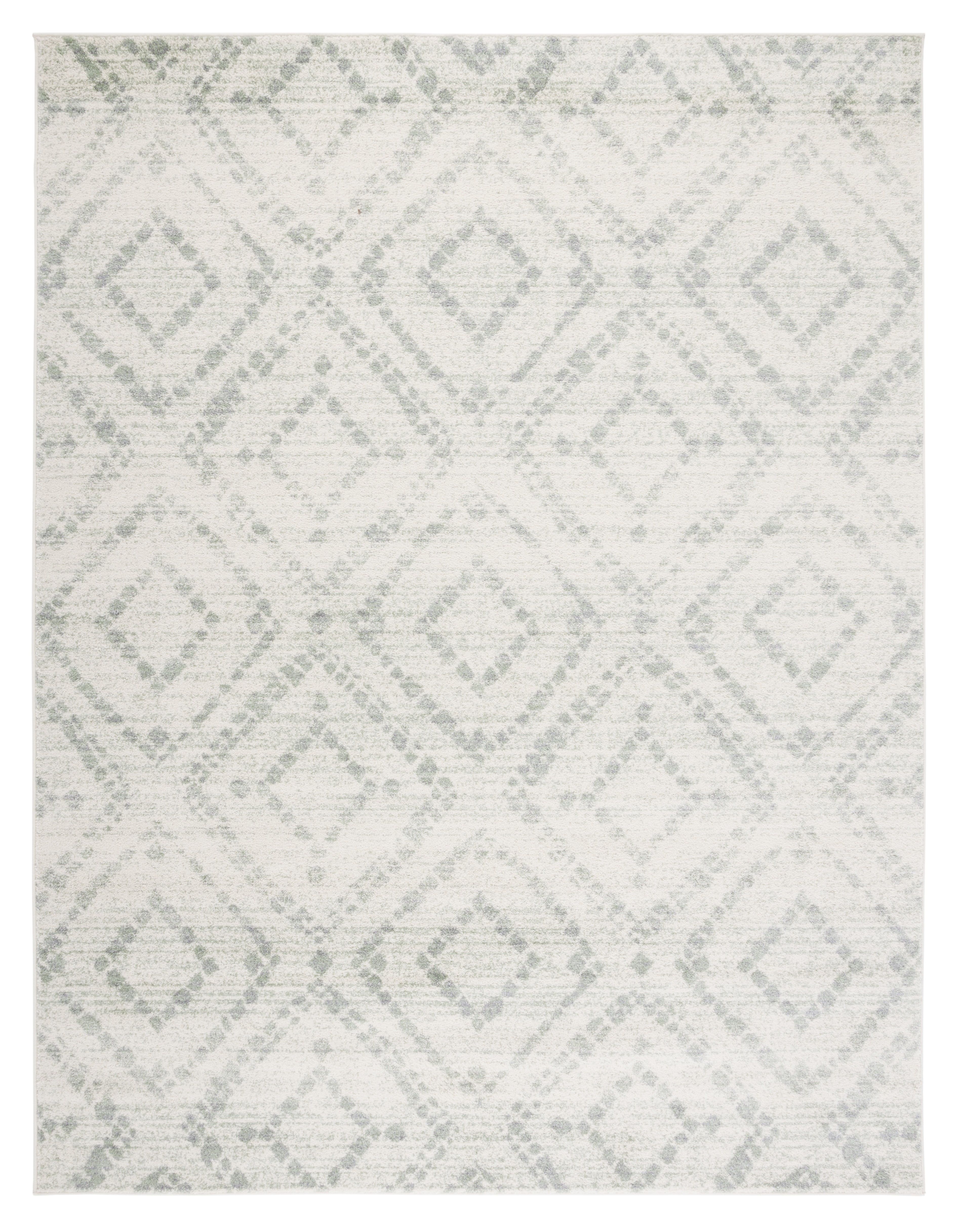 Ivory and Green Geometric 10' x 14' Synthetic Area Rug