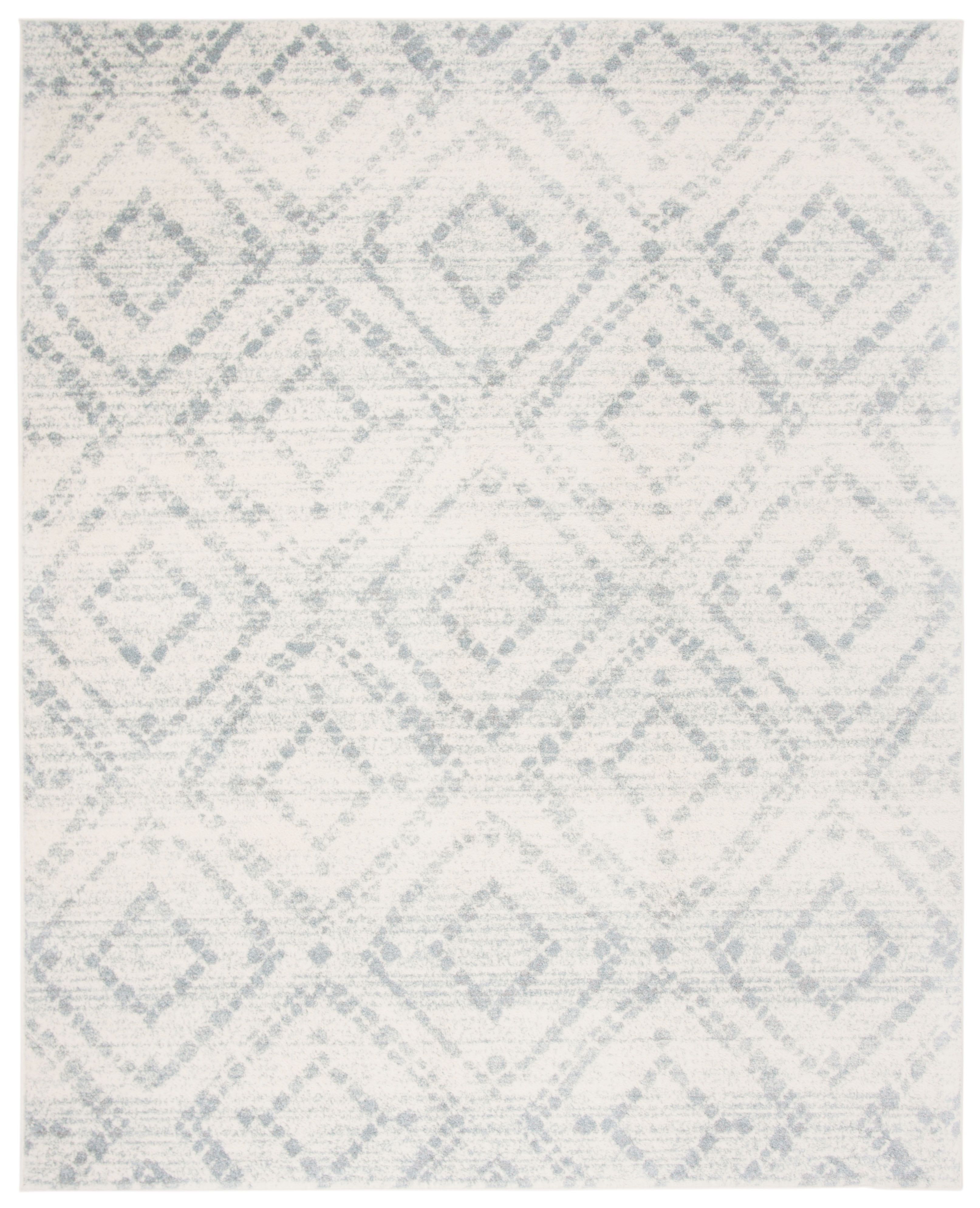 Ivory and Light Blue Geometric Synthetic Rectangular Area Rug, 10' x 14'
