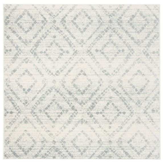 Ivory and Light Blue 12' x 12' Square Synthetic Area Rug