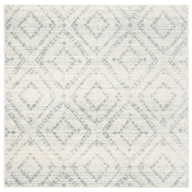 Ivory and Light Blue 12' x 12' Square Synthetic Area Rug