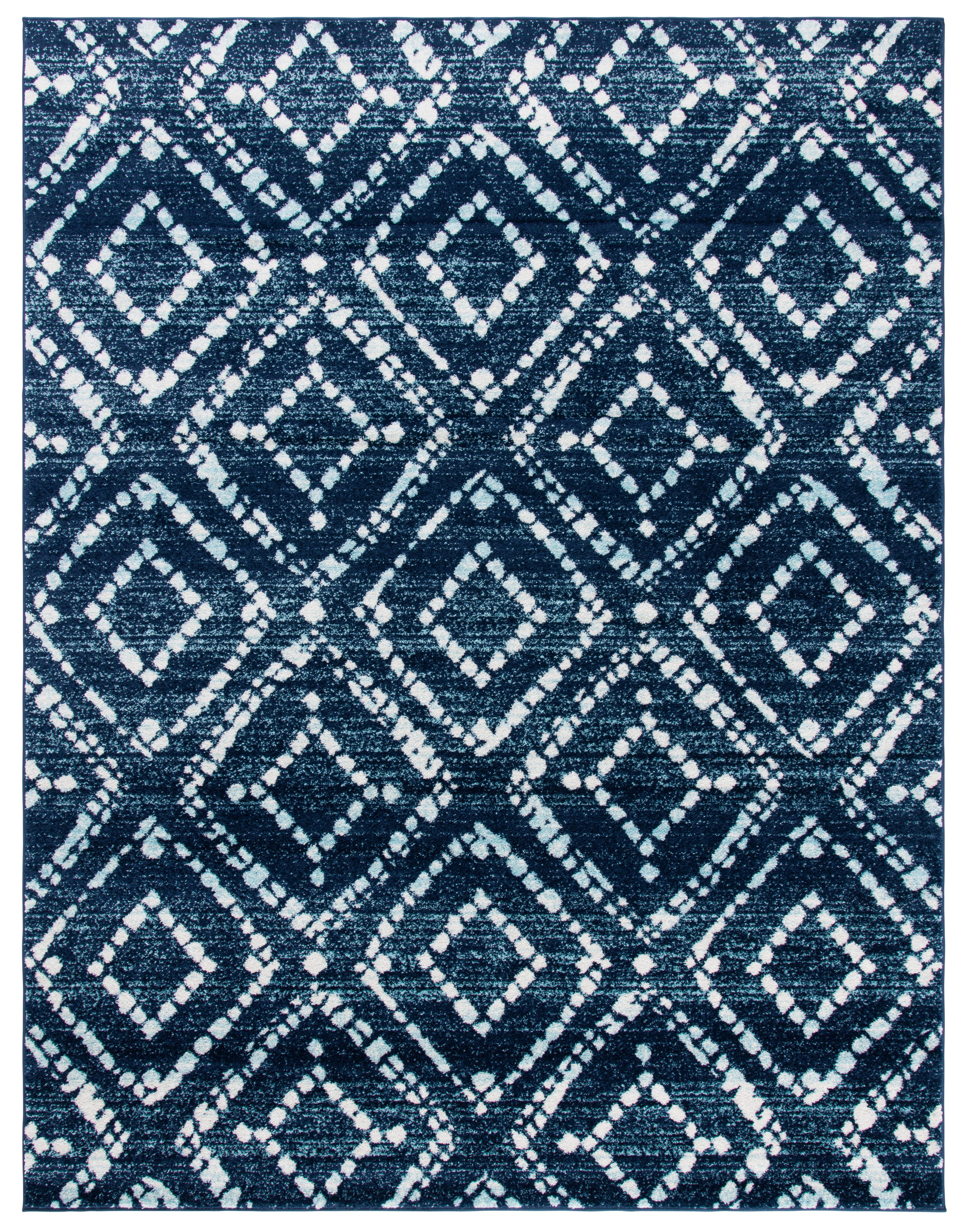 Elegant Ivory and Navy 9' x 12' Synthetic Rectangular Area Rug