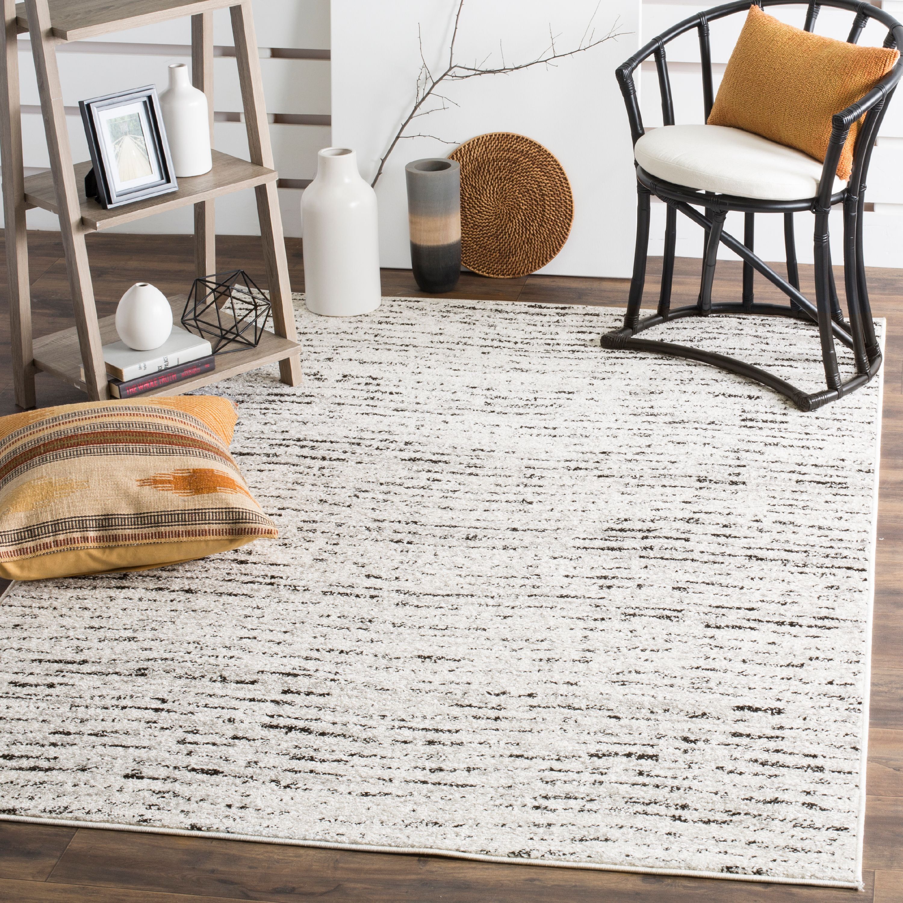 Ivory and Silver Synthetic Rectangle Area Rug, 10' x 14'