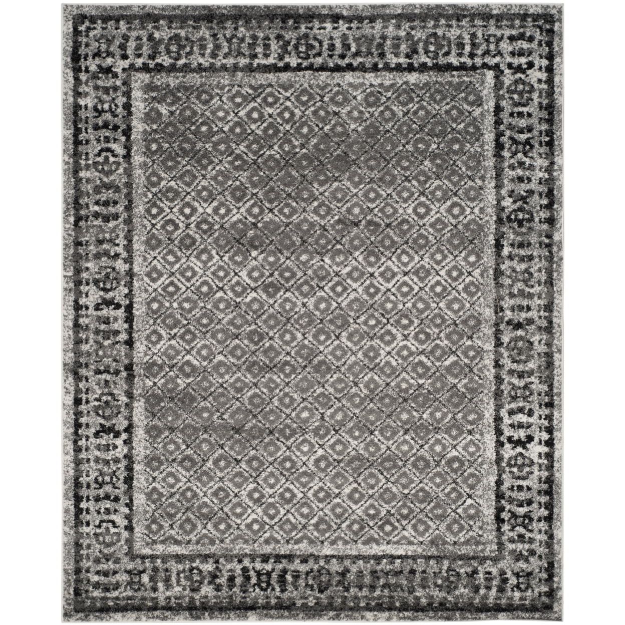 Ivory and Silver Rectangular Floral Motif Area Rug, 10' x 14'