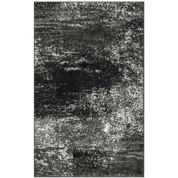 Silver and Black Abstract Synthetic Small Rug