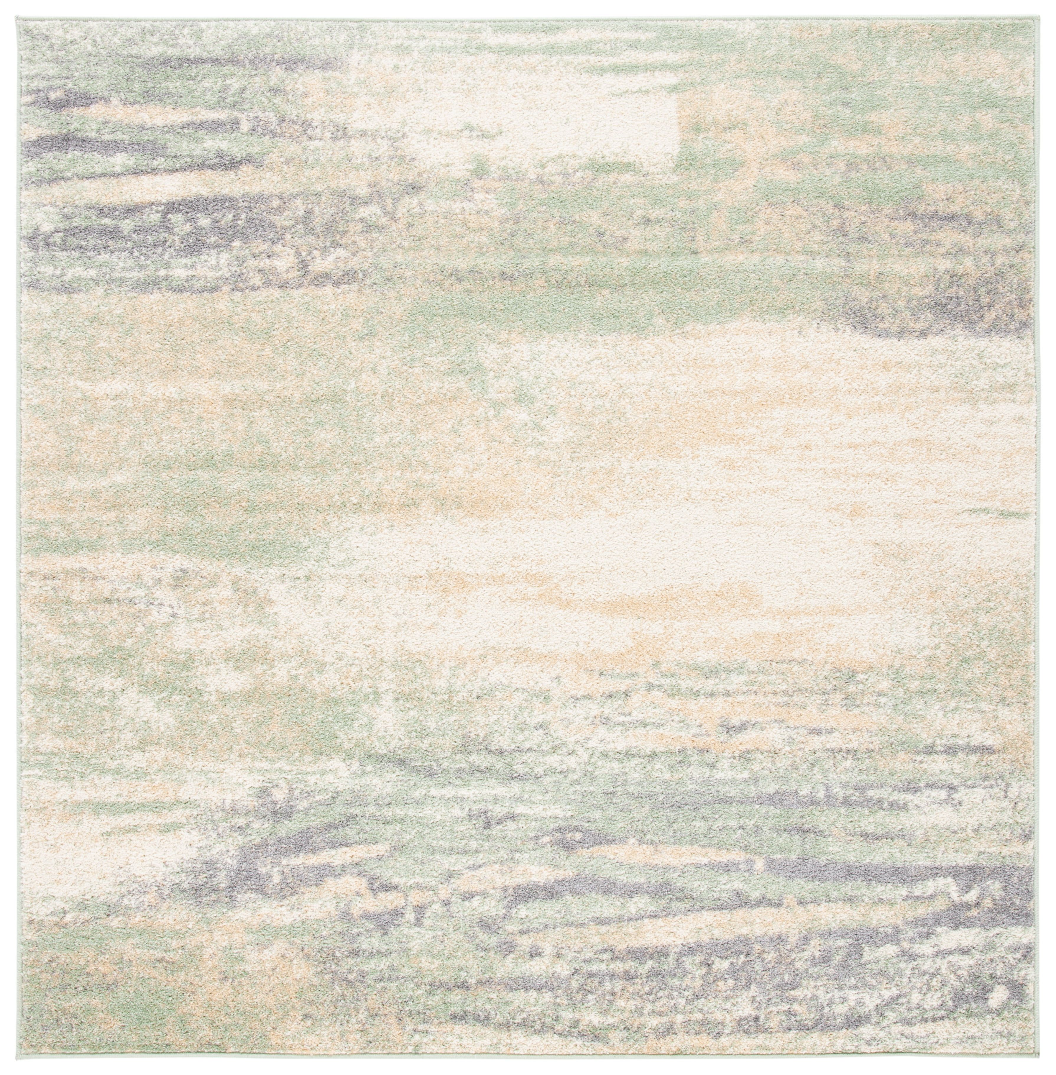 Ivory and Sage Abstract Square Synthetic Area Rug