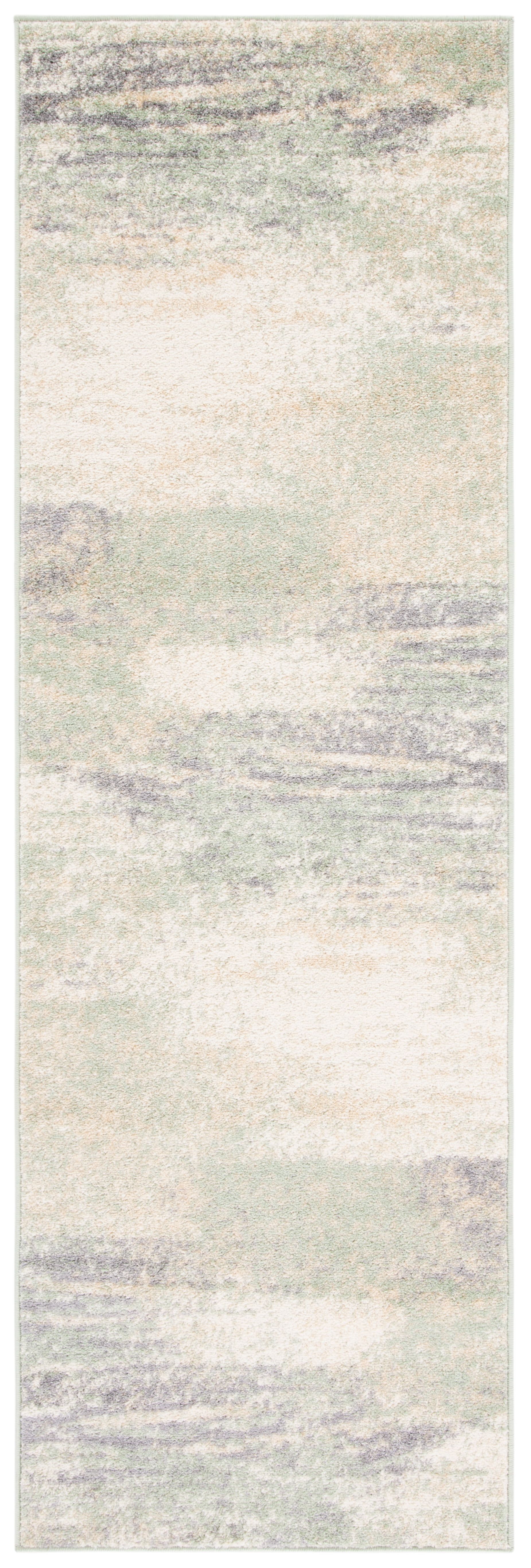 Ivory and Sage Abstract Hand-knotted Synthetic Runner Rug