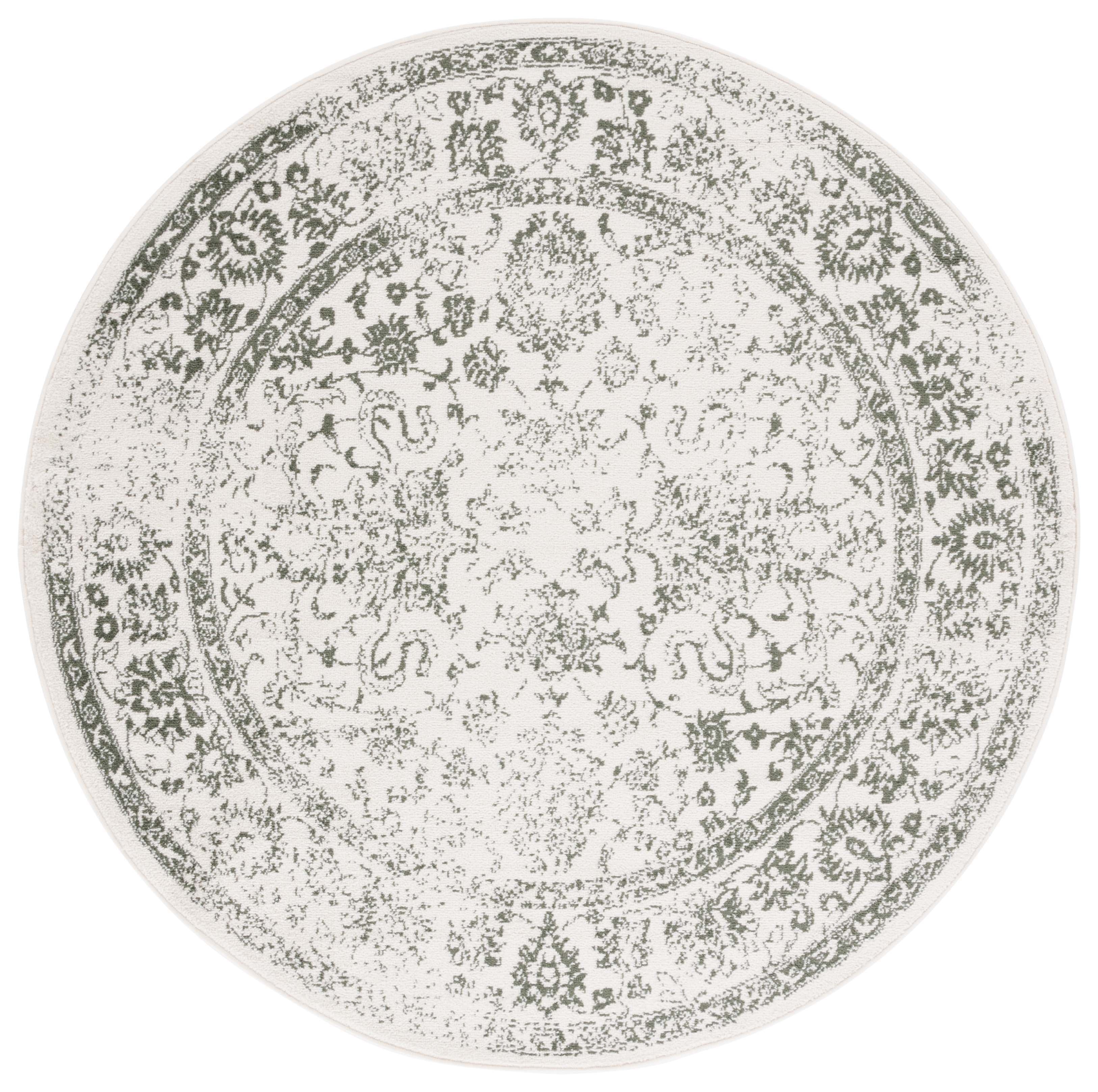 Adirondack Ivory and Dark Green Round Synthetic Area Rug