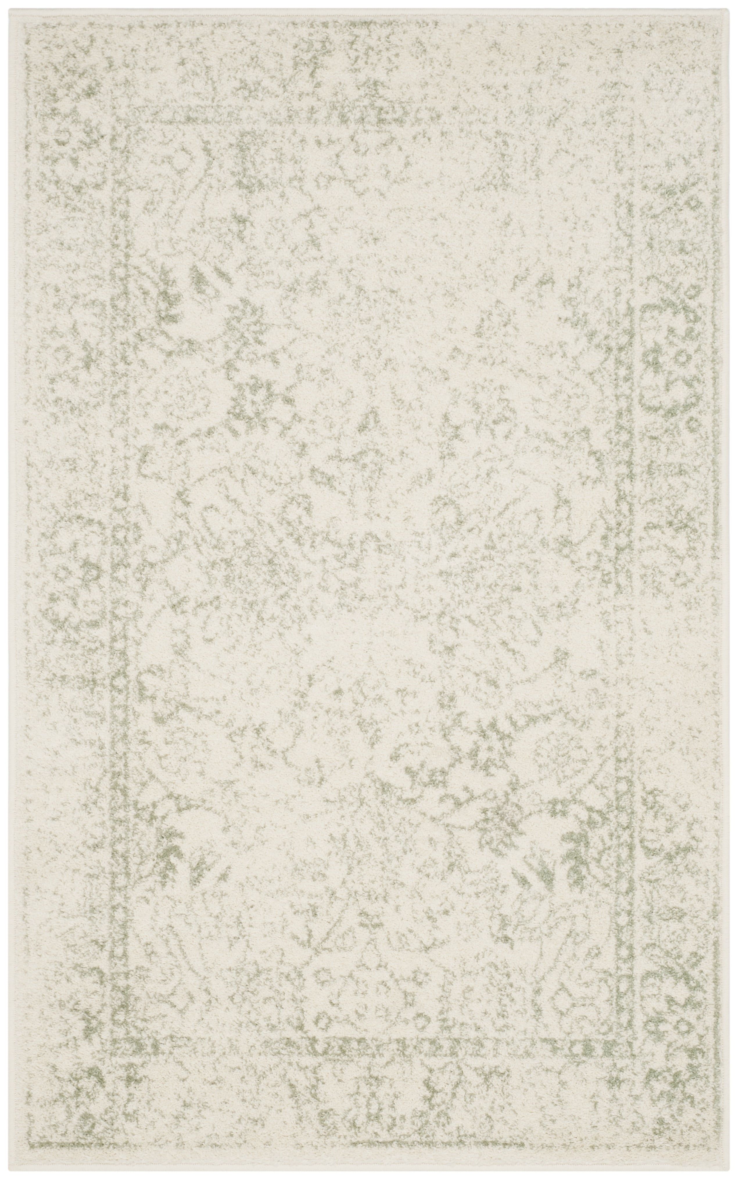 Ivory and Sage Synthetic Rectangular Area Rug, 8' x 8'
