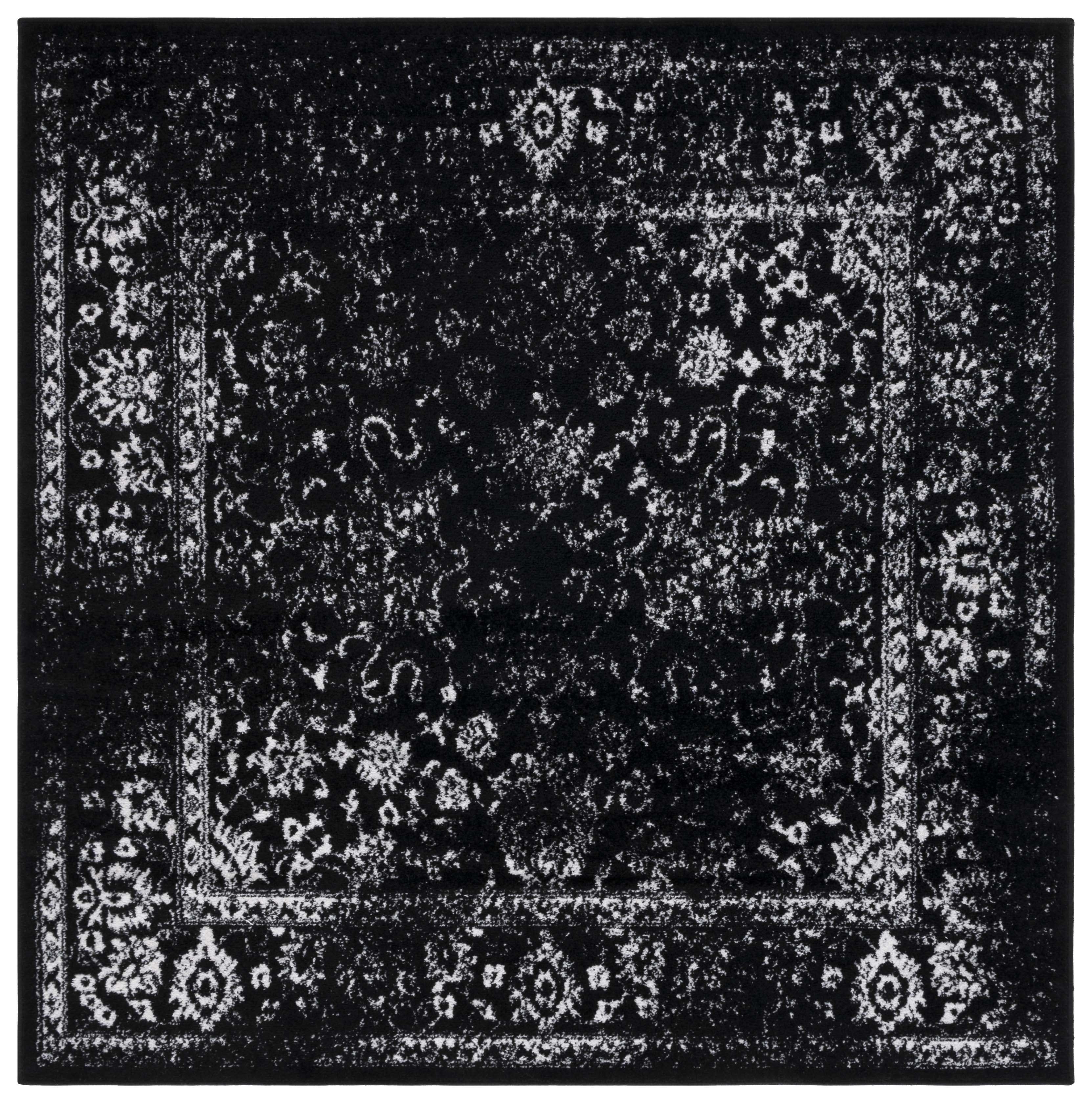 Black and Ivory Square Synthetic Area Rug, 6' x 6'