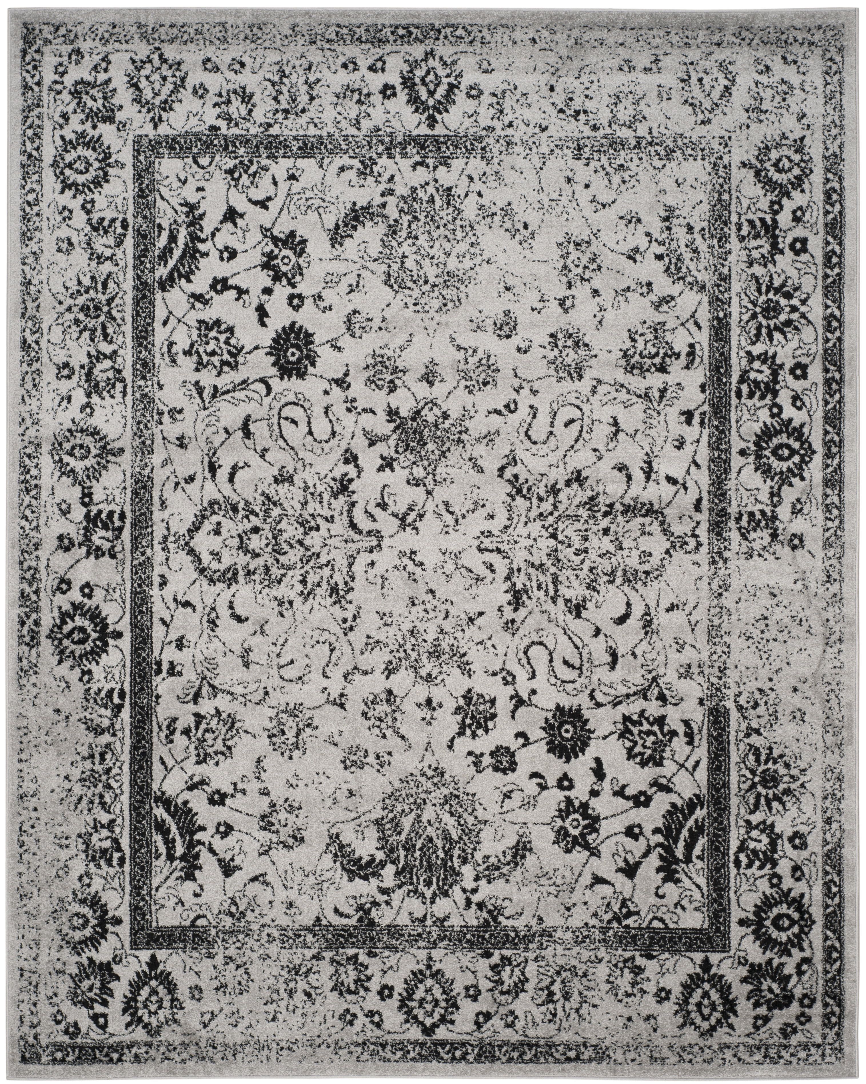 Grey and Black 12' x 18' Distressed Oriental Area Rug