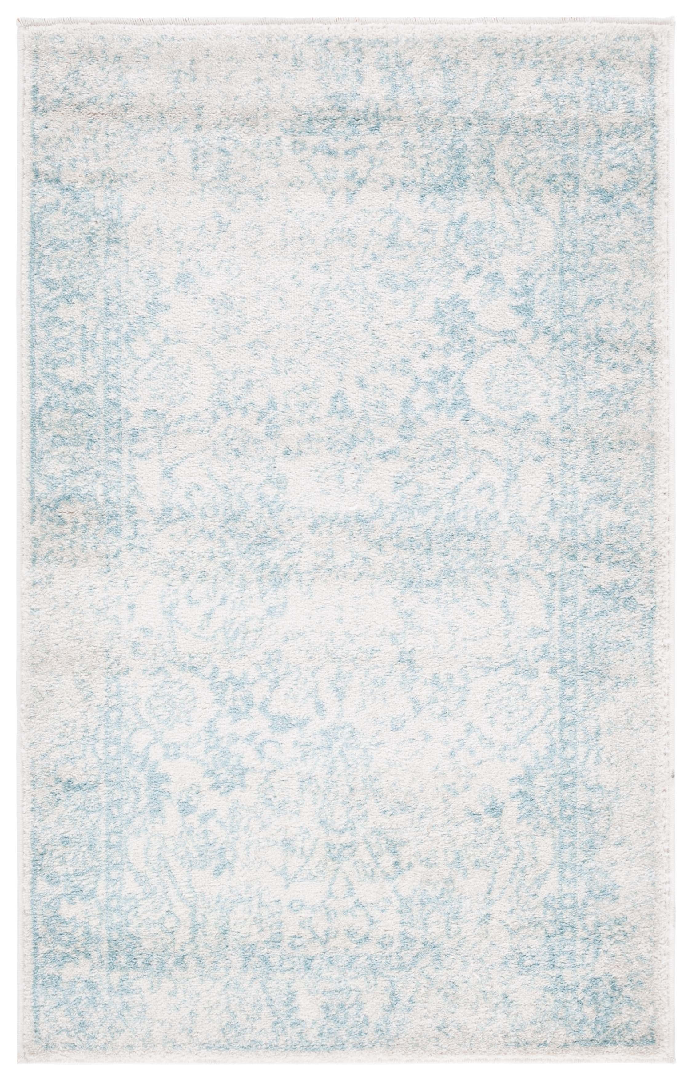 Ivory and Light Blue Rectangular Medallion Synthetic Area Rug