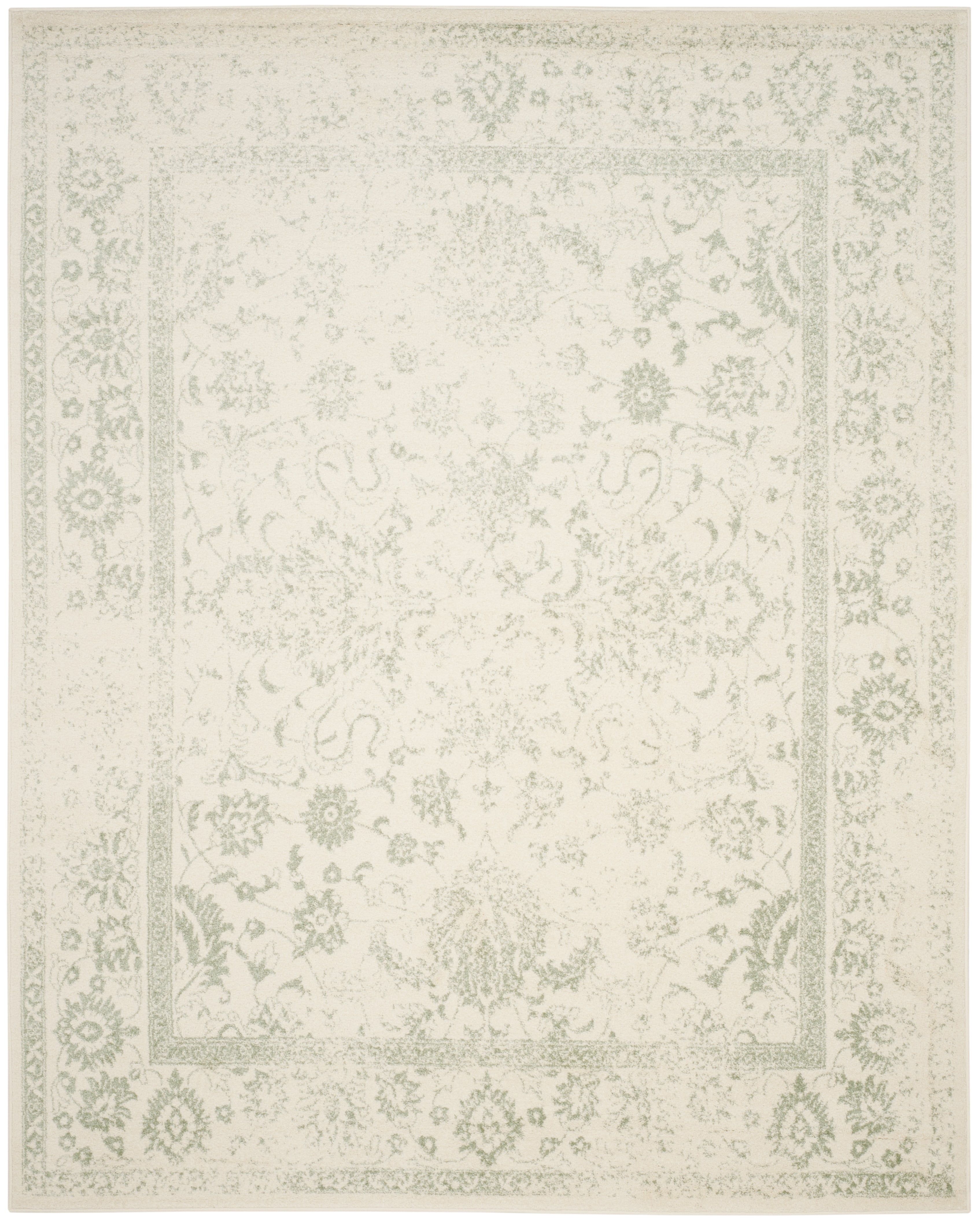 Ivory and Sage Distressed Oriental 9' x 12' Area Rug